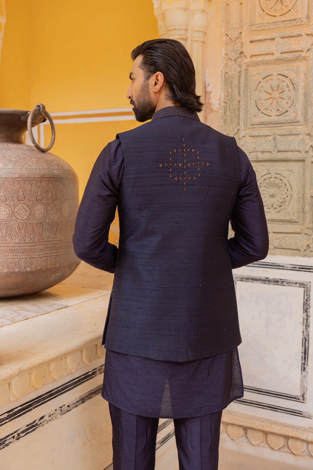 Midnight Blue Kurta Bundi Set