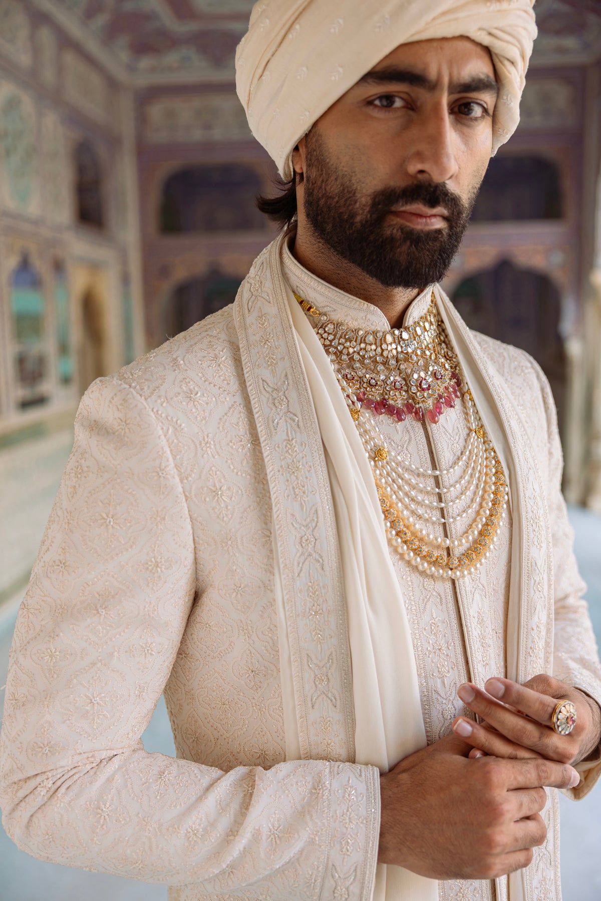 Pearl Cream Sherwani Set