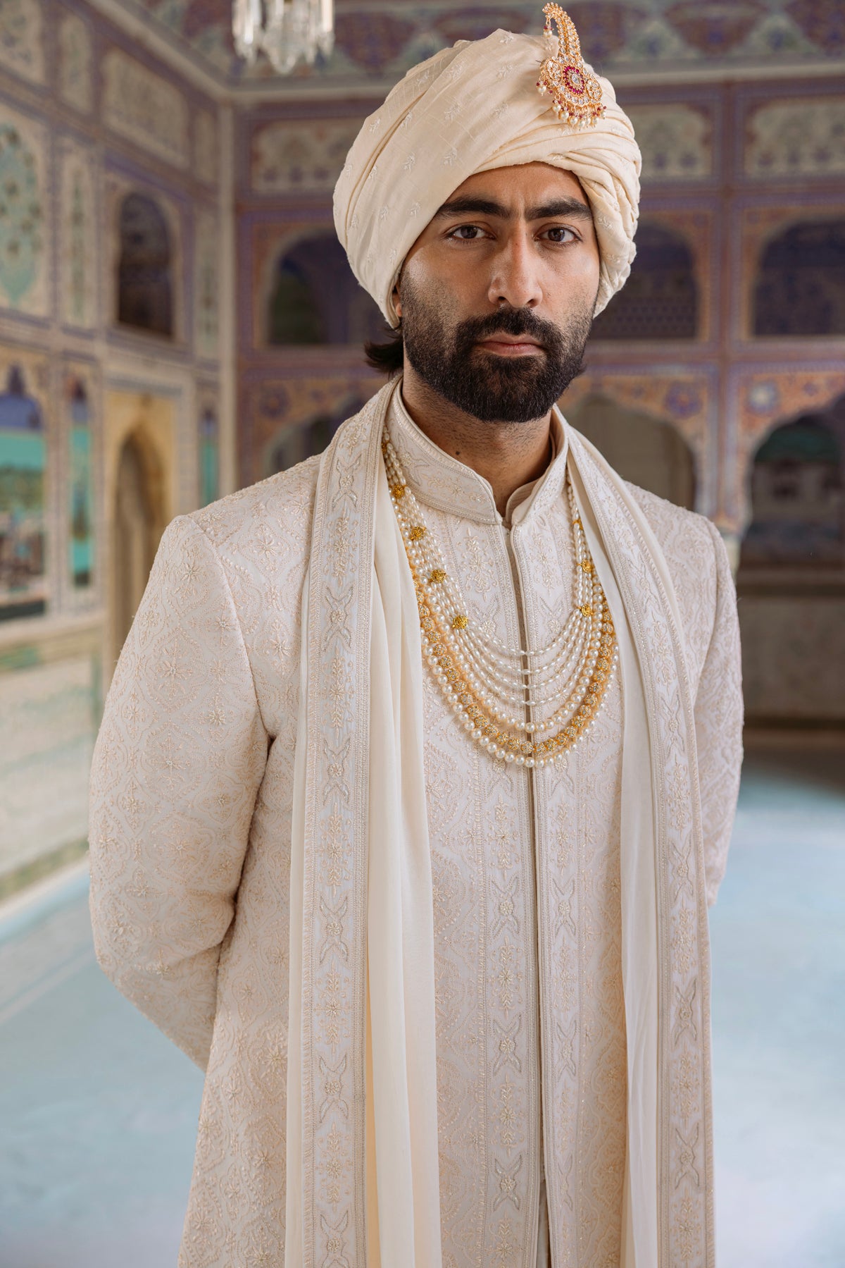 Pearl Cream Sherwani Set