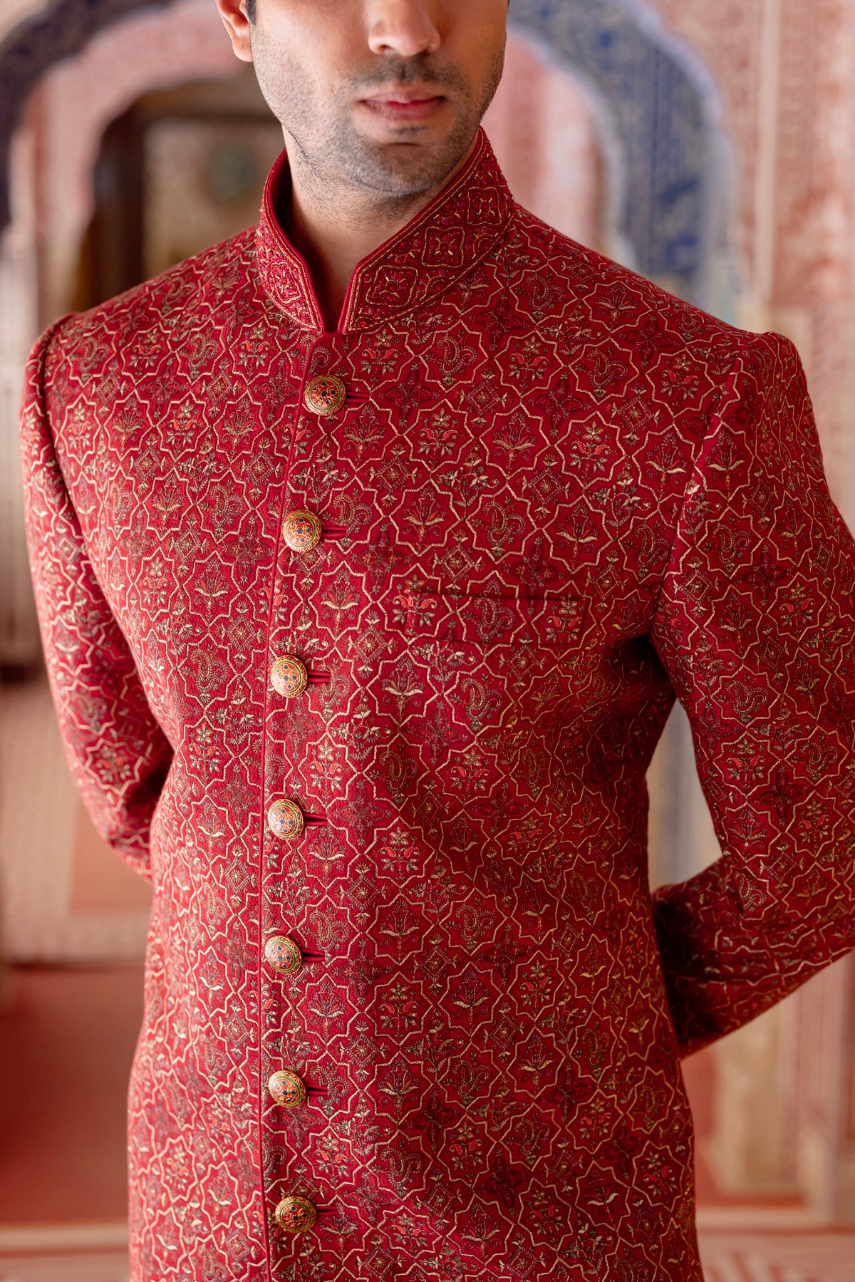 Vermillon Red Sherwani Set