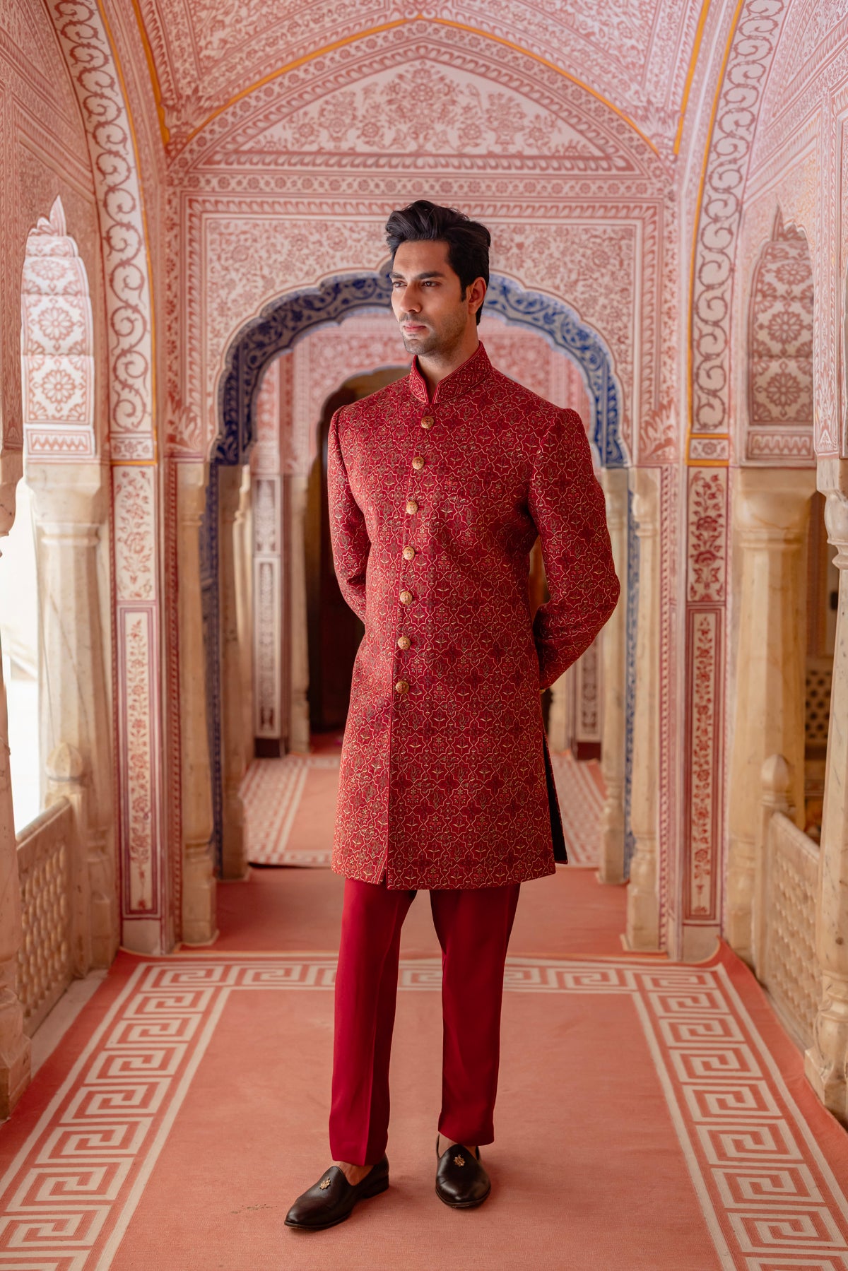 Vermillon Red Sherwani Set