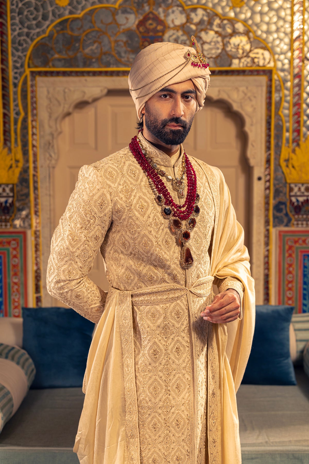 Gold Beige Sherwani Set