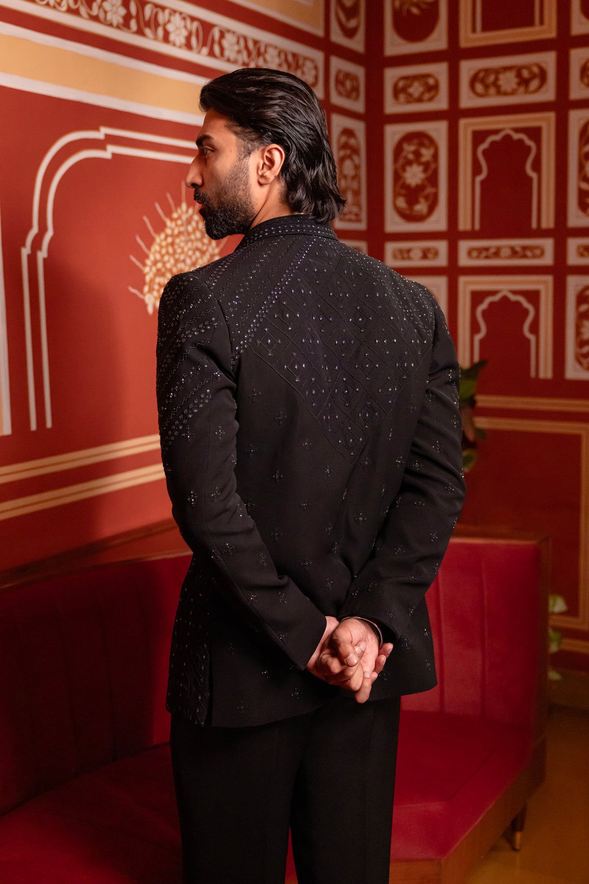 Black Indowestern Jacket Set.