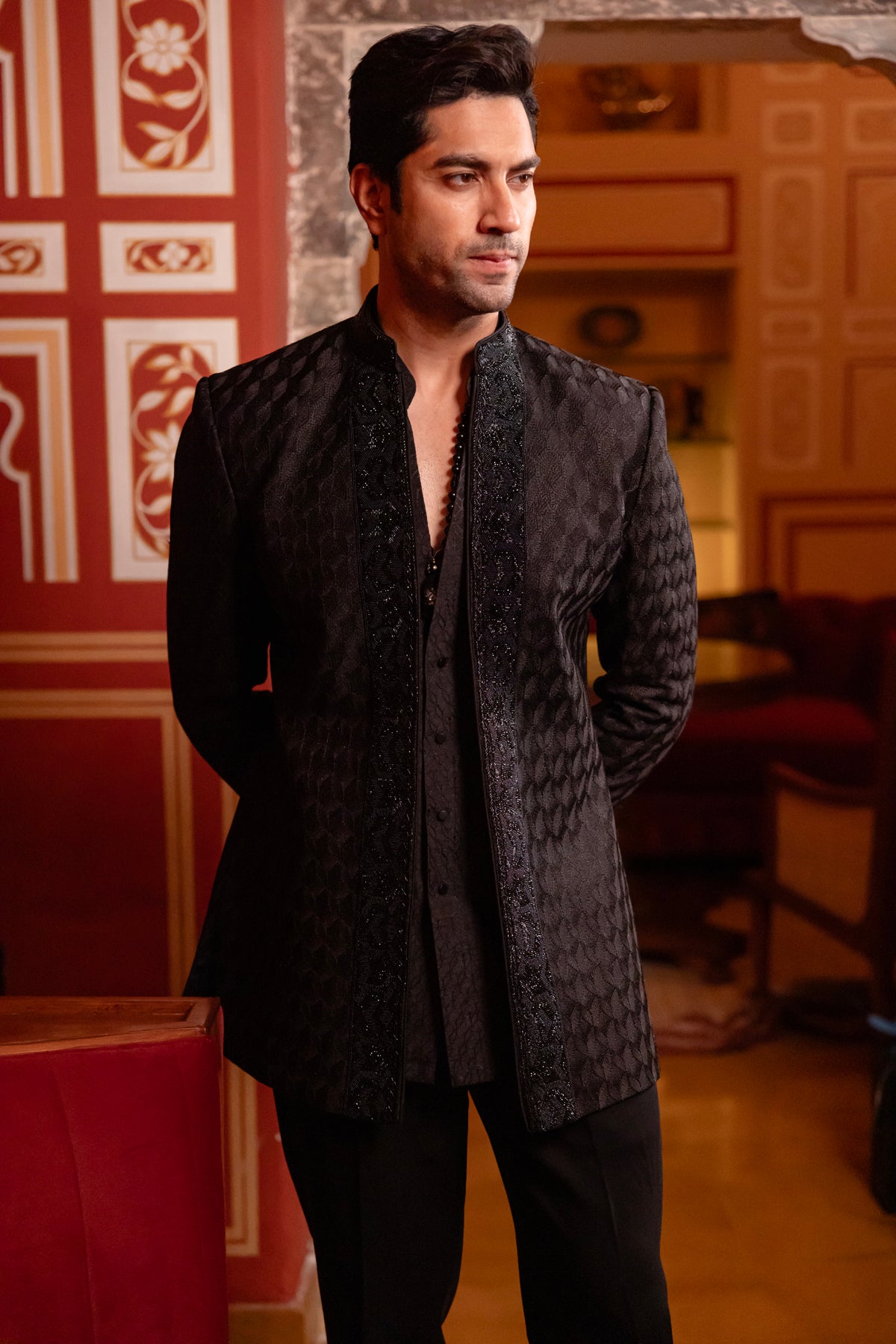 Black Indowestern Jacket Set...