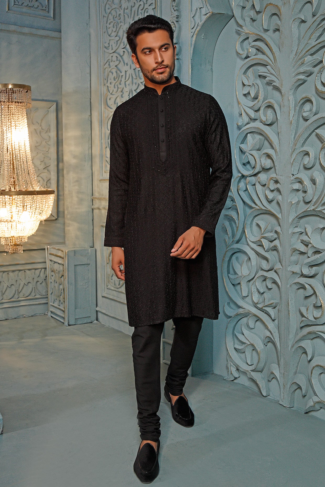 Black Resham Embroidered Kurta Set