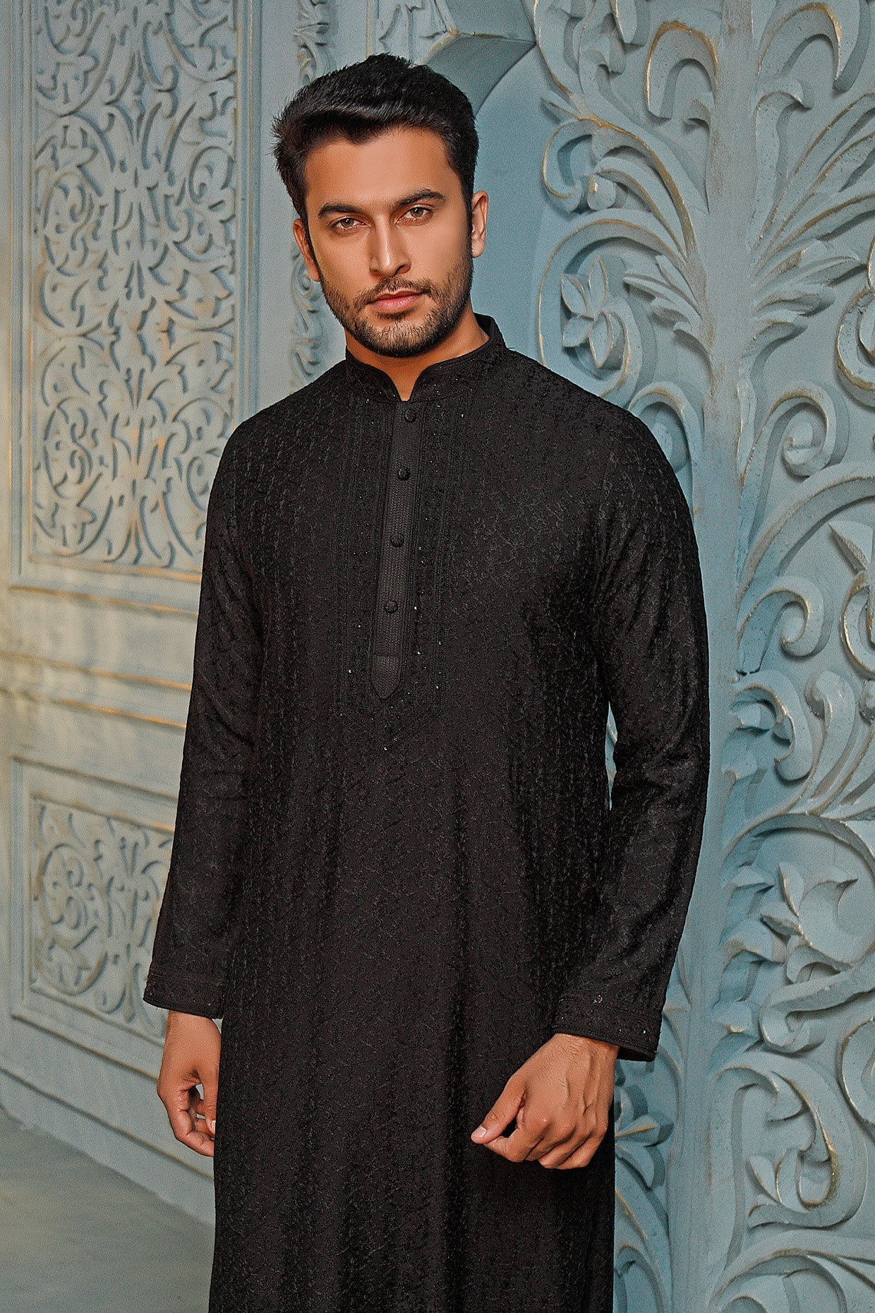 Black Resham Embroidered Kurta Set