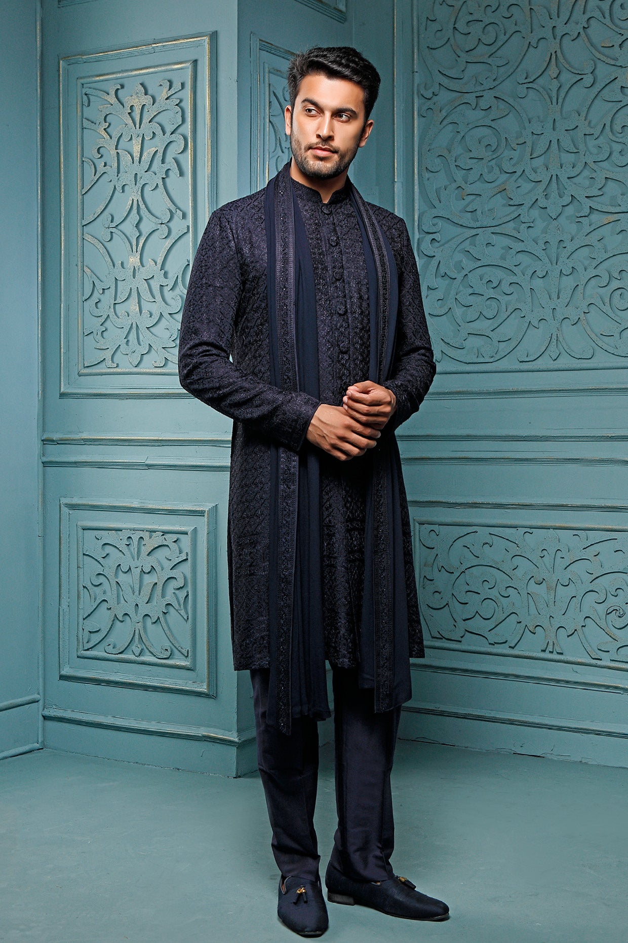 Blue Lucknowi Sherwani Set