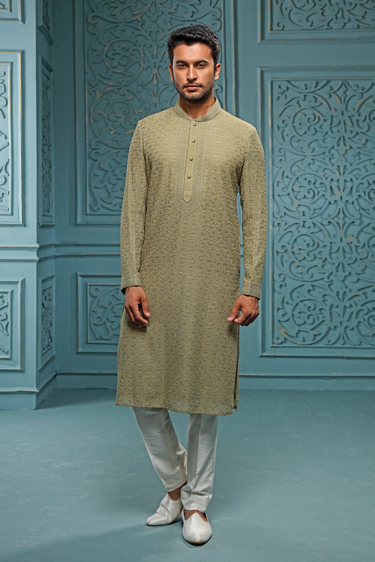 Olive Georgette Kurta Set