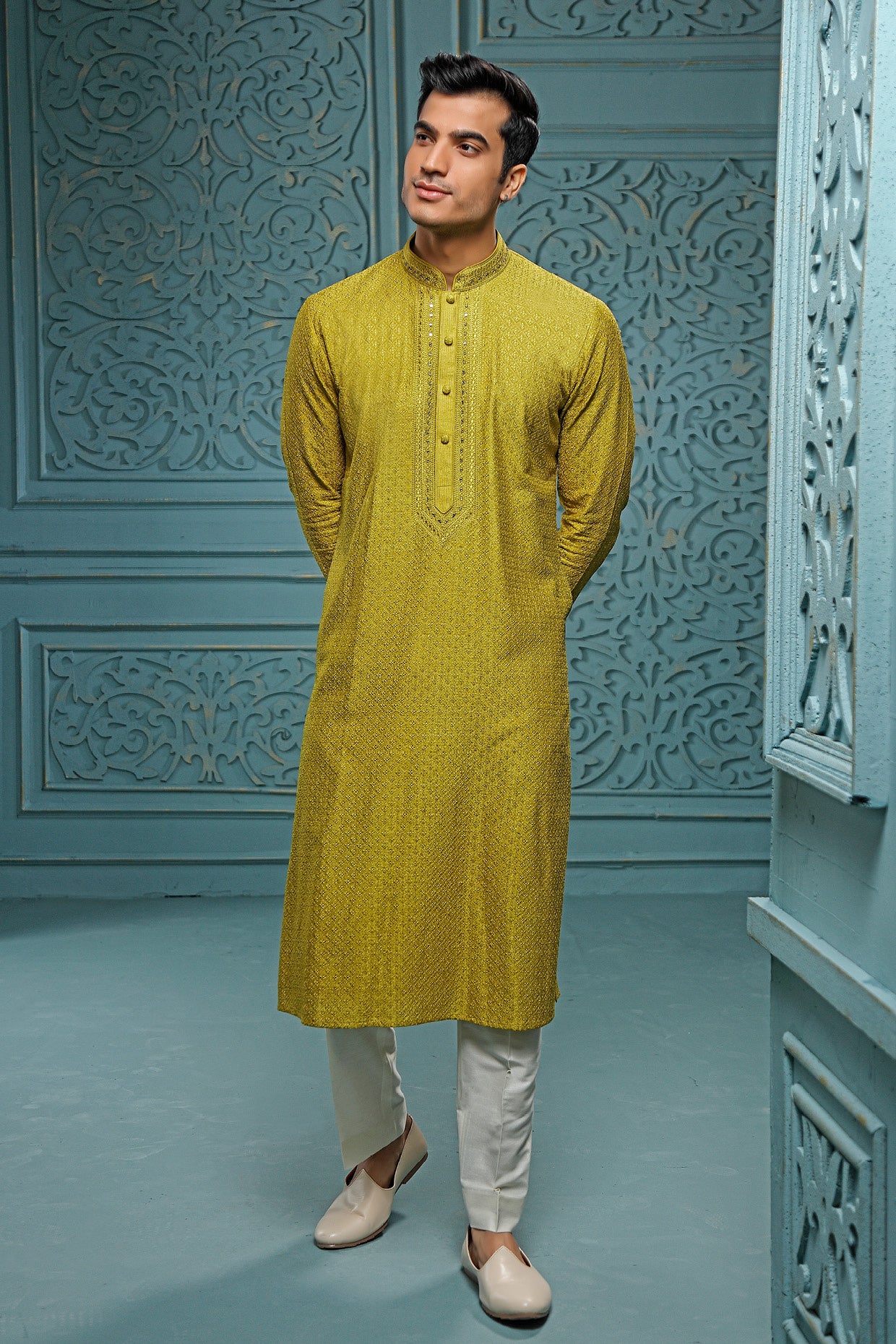 Olive Silk Kurta Set