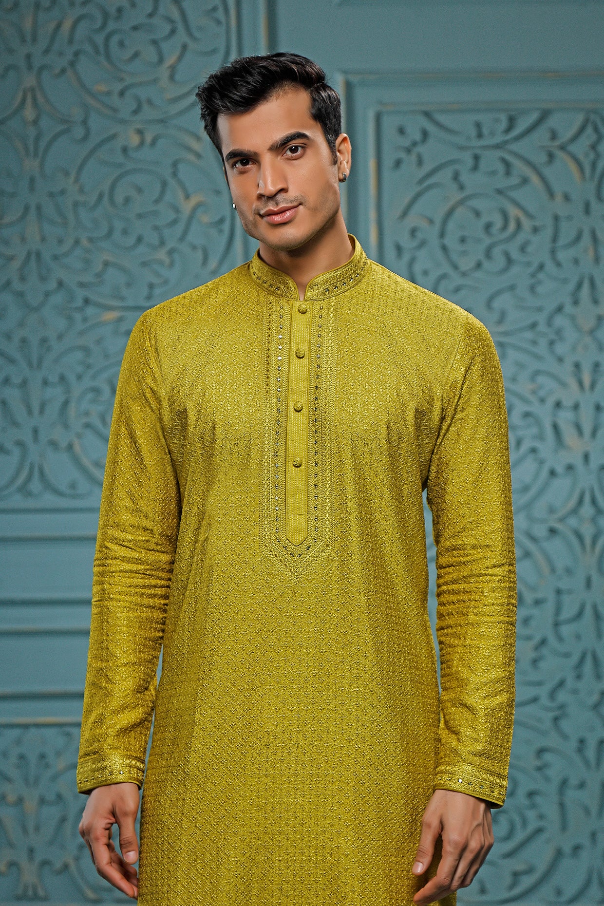 Olive Silk Kurta Set