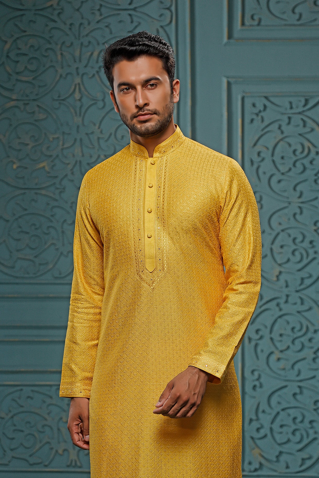 Yellow Lucknowi Kurta Set