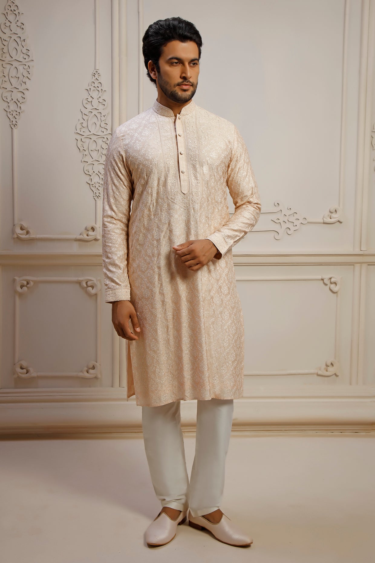 Blush Dupion Silk Jaal Embroidered Kurta Set