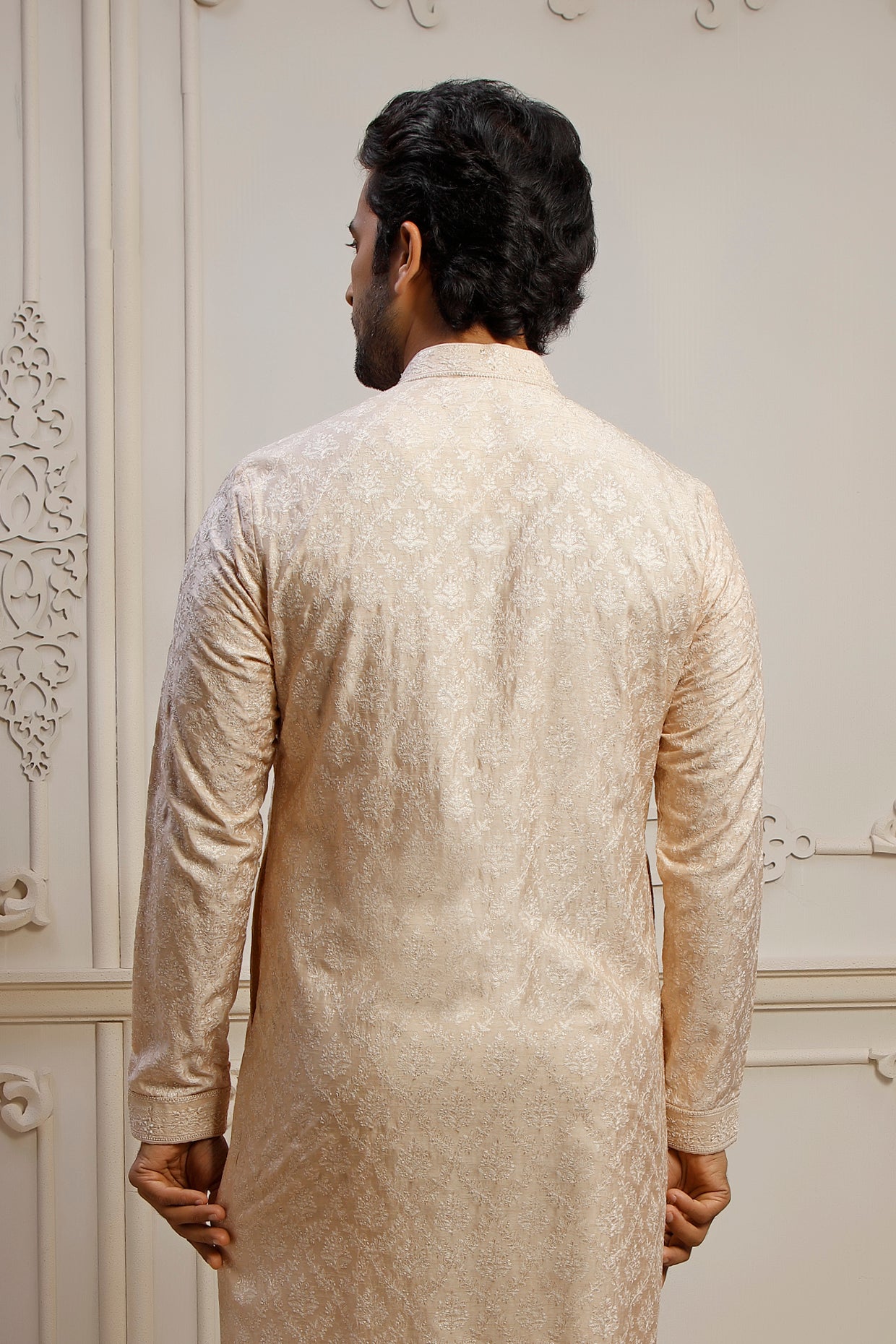 Blush Dupion Silk Jaal Embroidered Kurta Set