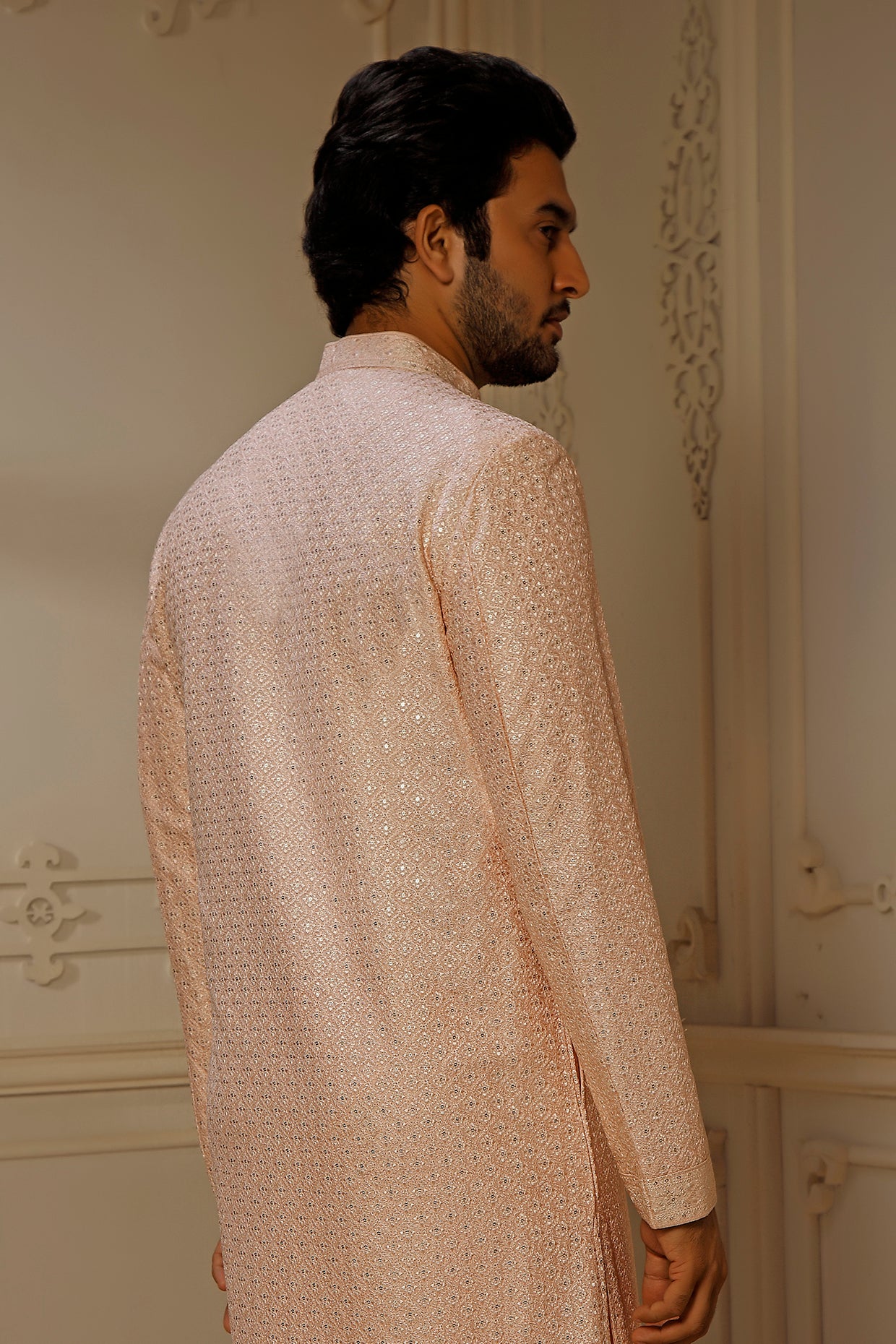 Blush Dupion Silk Sequins Embroidered Kurta Set