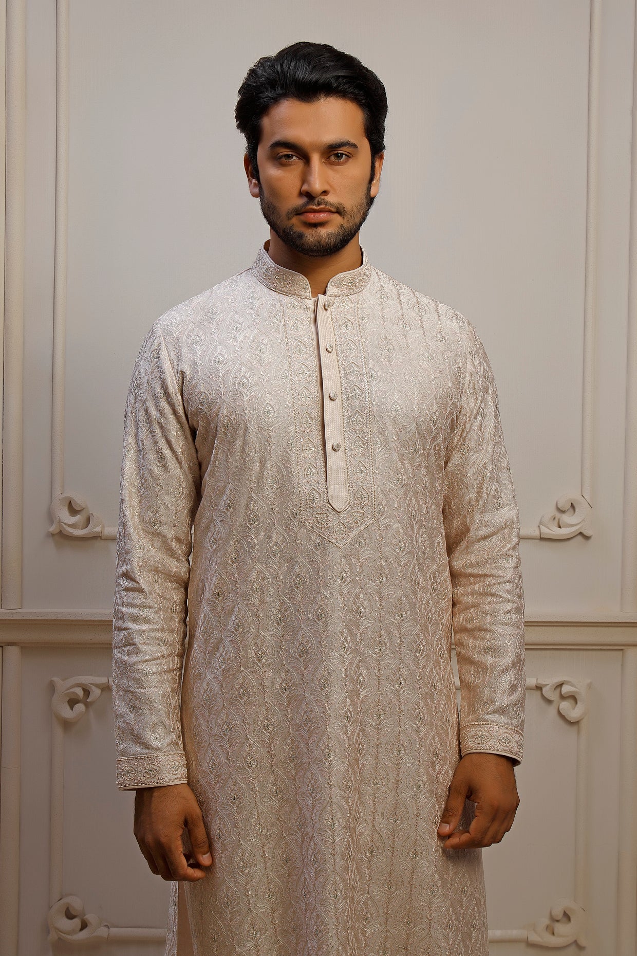 Blush Dupion Silk Pearl Embroidered Kurta Set