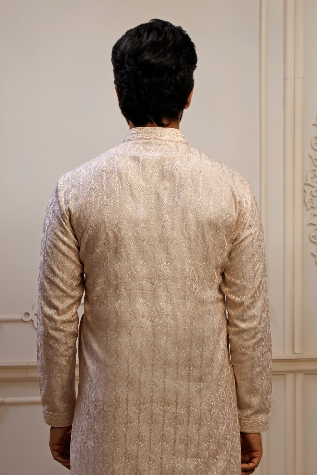 Blush Dupion Silk Pearl Embroidered Kurta Set