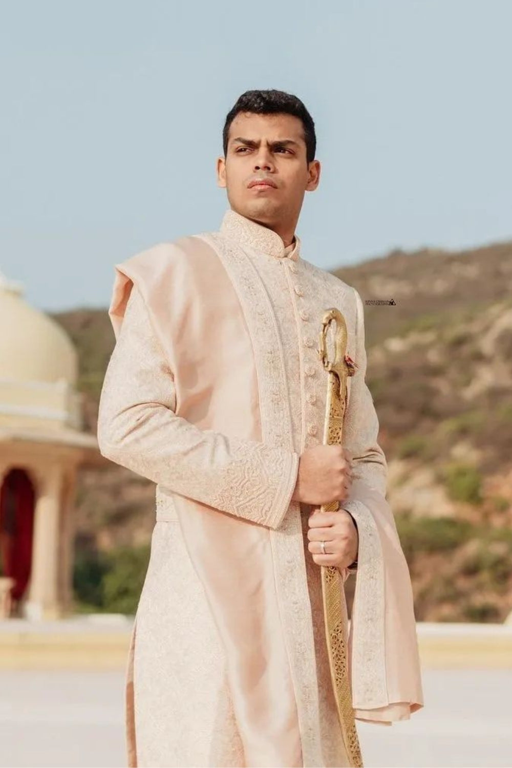 Beige Lucknowi Sherwani Set