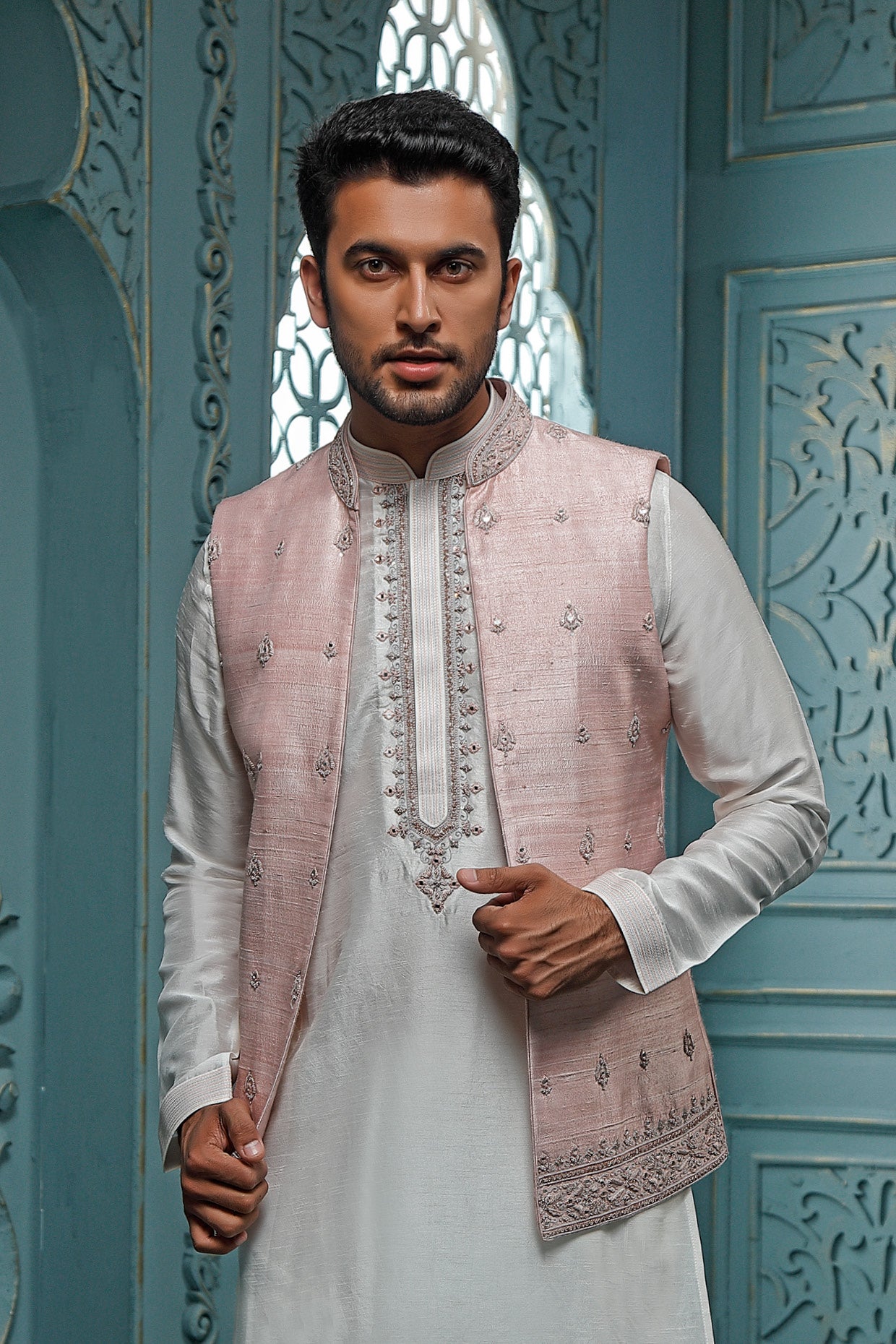 Pink Raw Silk Coaty Set
