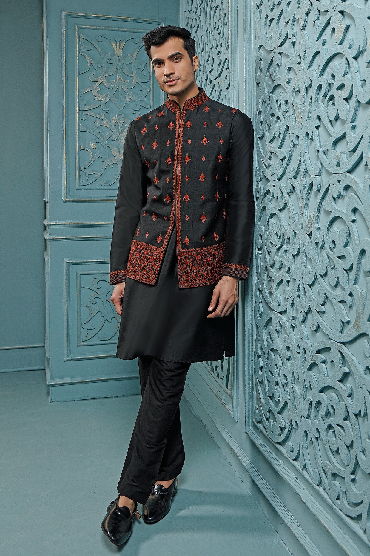 Black Jamewar Style Coaty Set