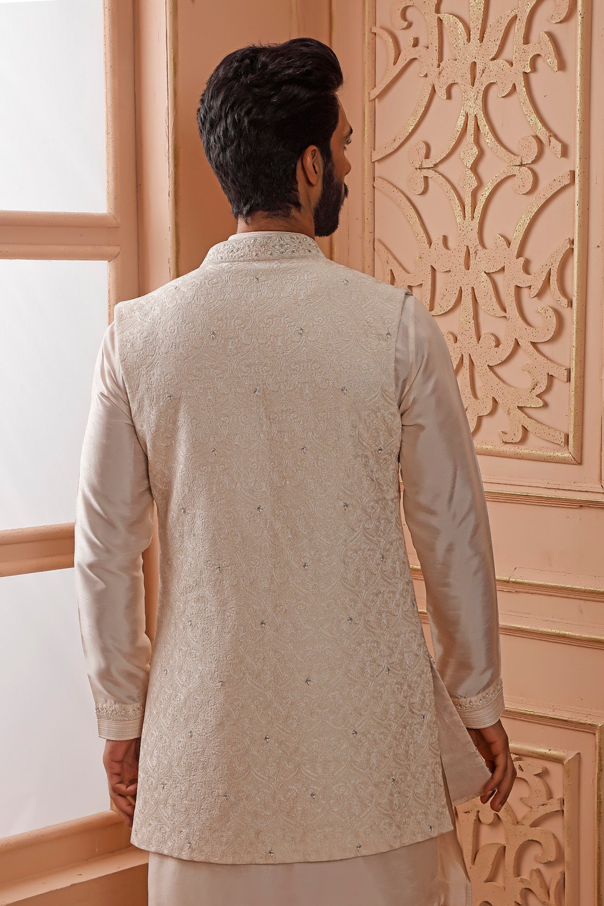 Cream Digital Embroidered Coaty Set