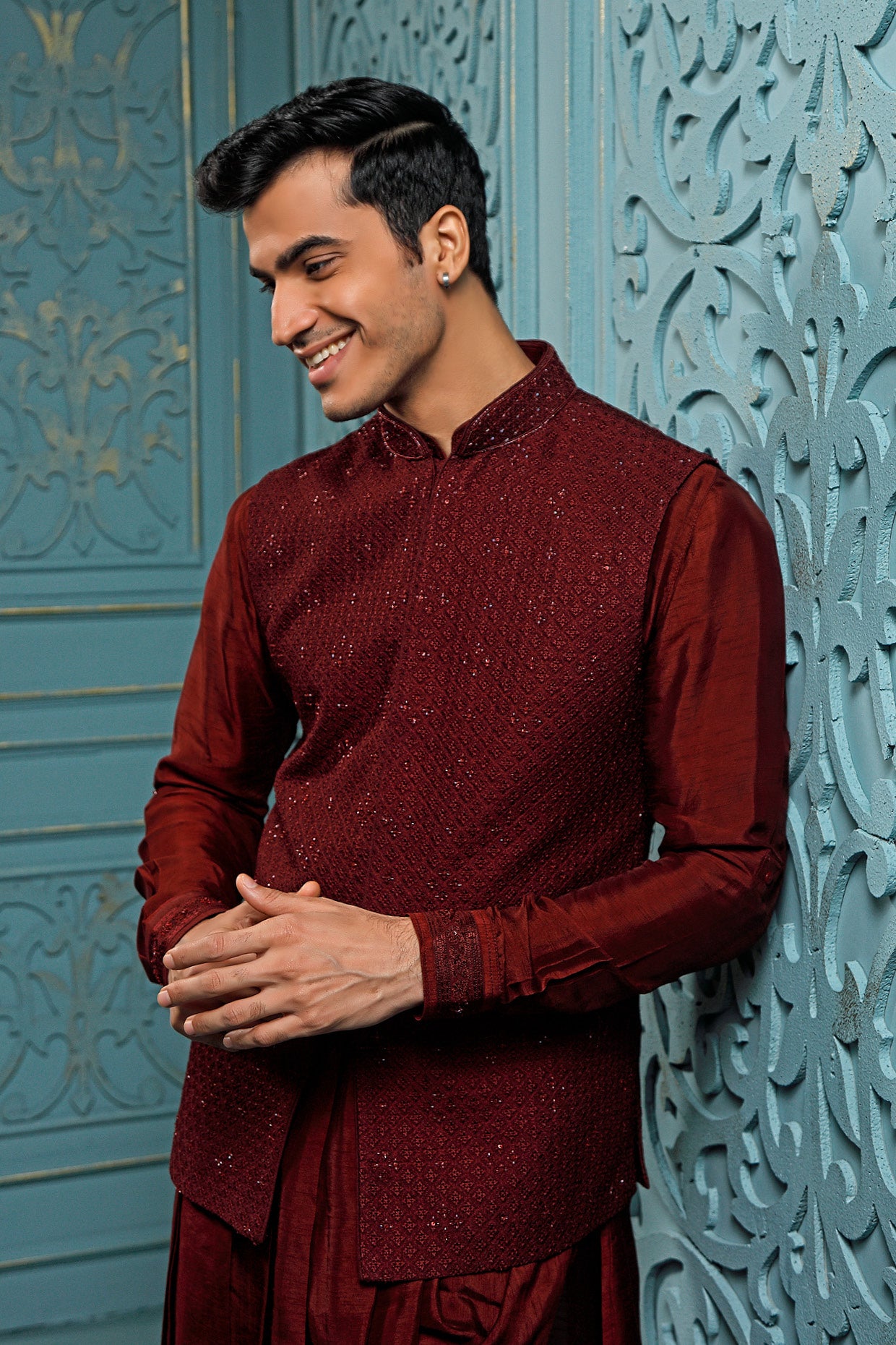 Wine Silk Coaty Set