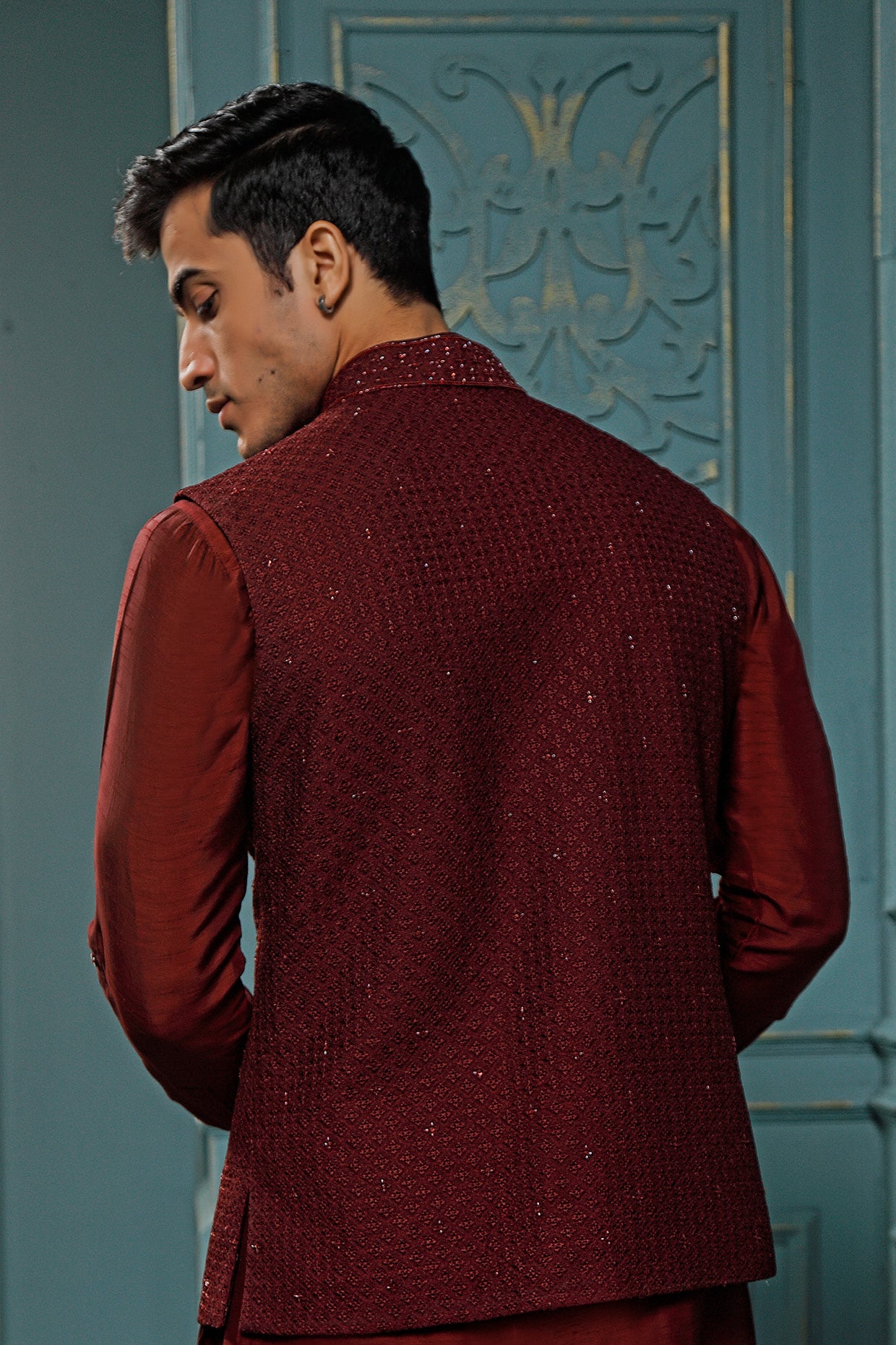 Wine Silk Coaty Set