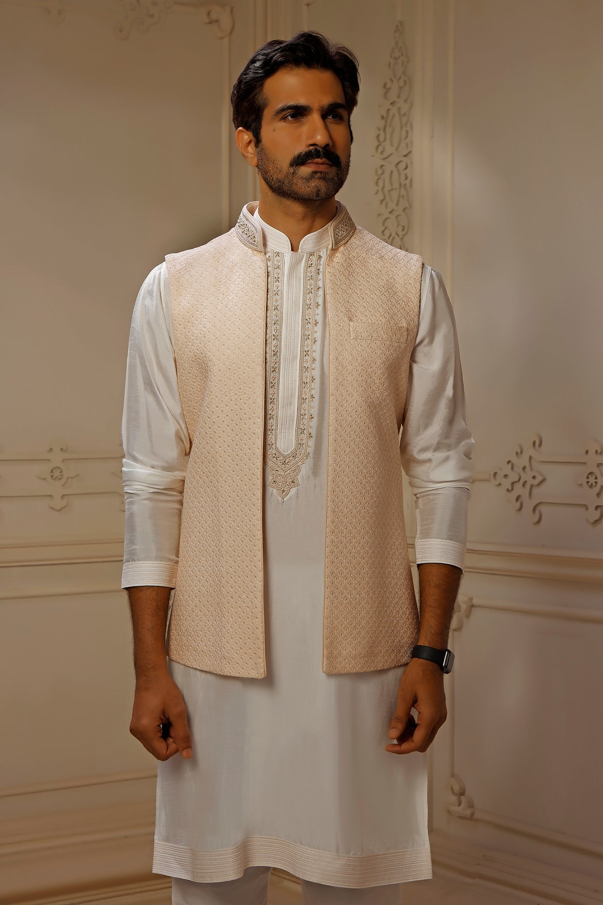 Pearl Spun Silk Resham Embroidered Indowestern Set
