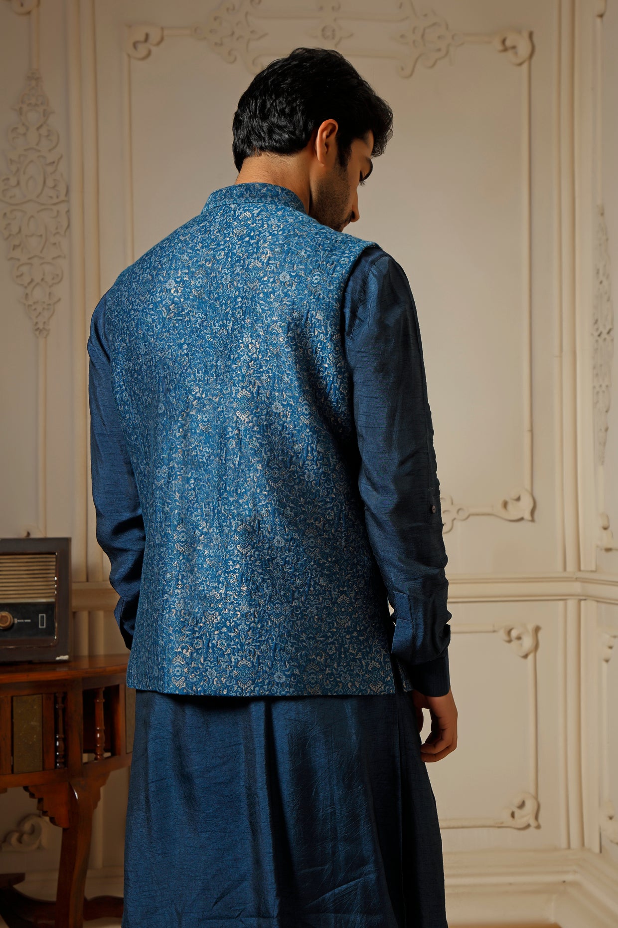 Teal Pashmina Blend Bundi Jacket Set