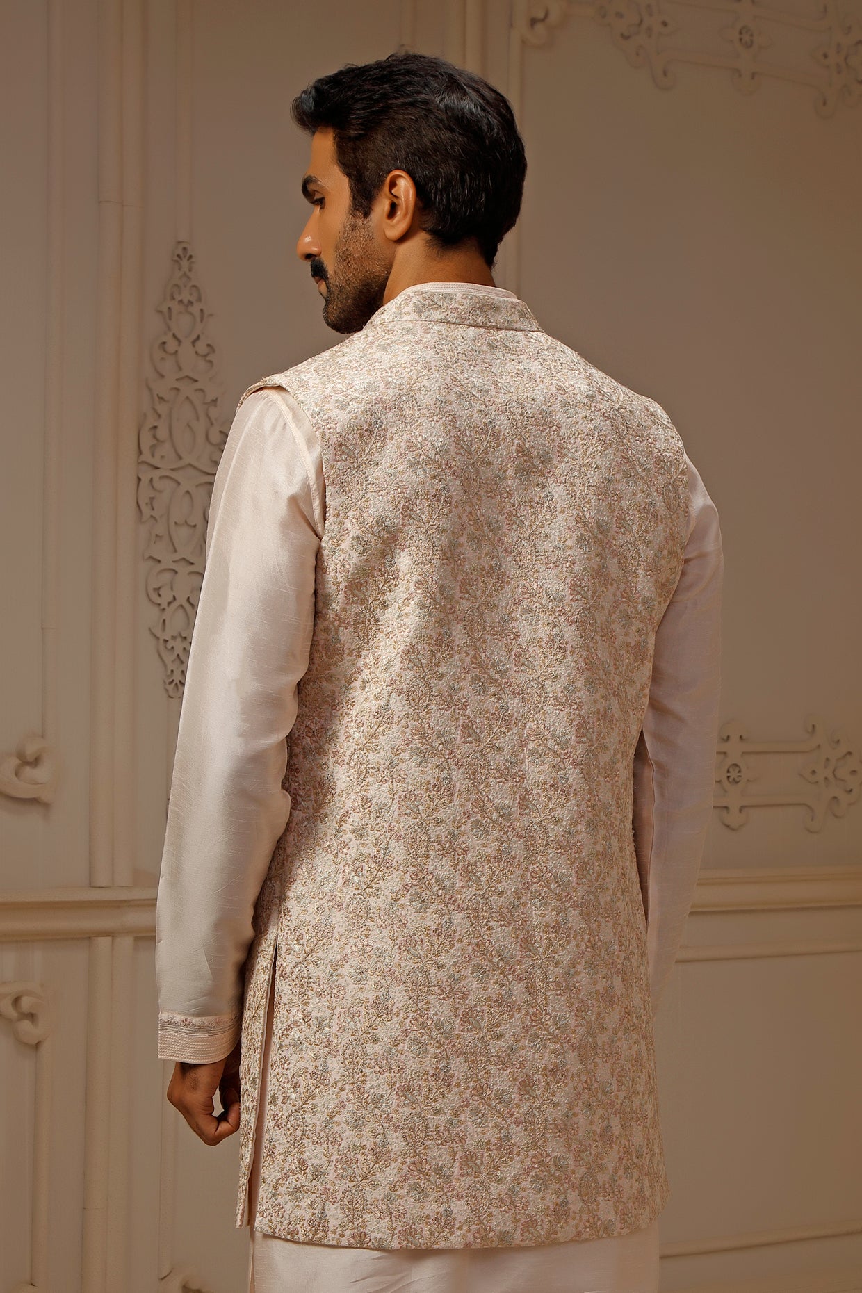 Blush Tussar Silk Floral Embroidered Indowestern Set