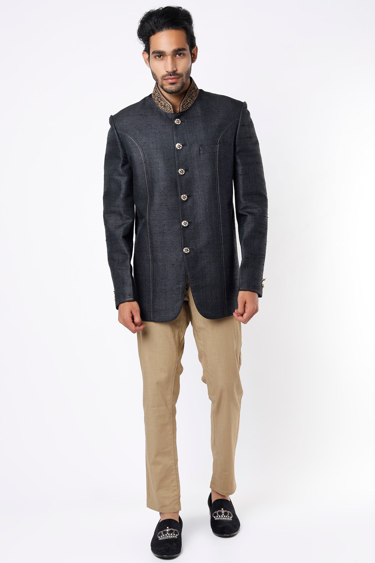 Sombre Grey Hand Embroidered Jodhpuri Jacket