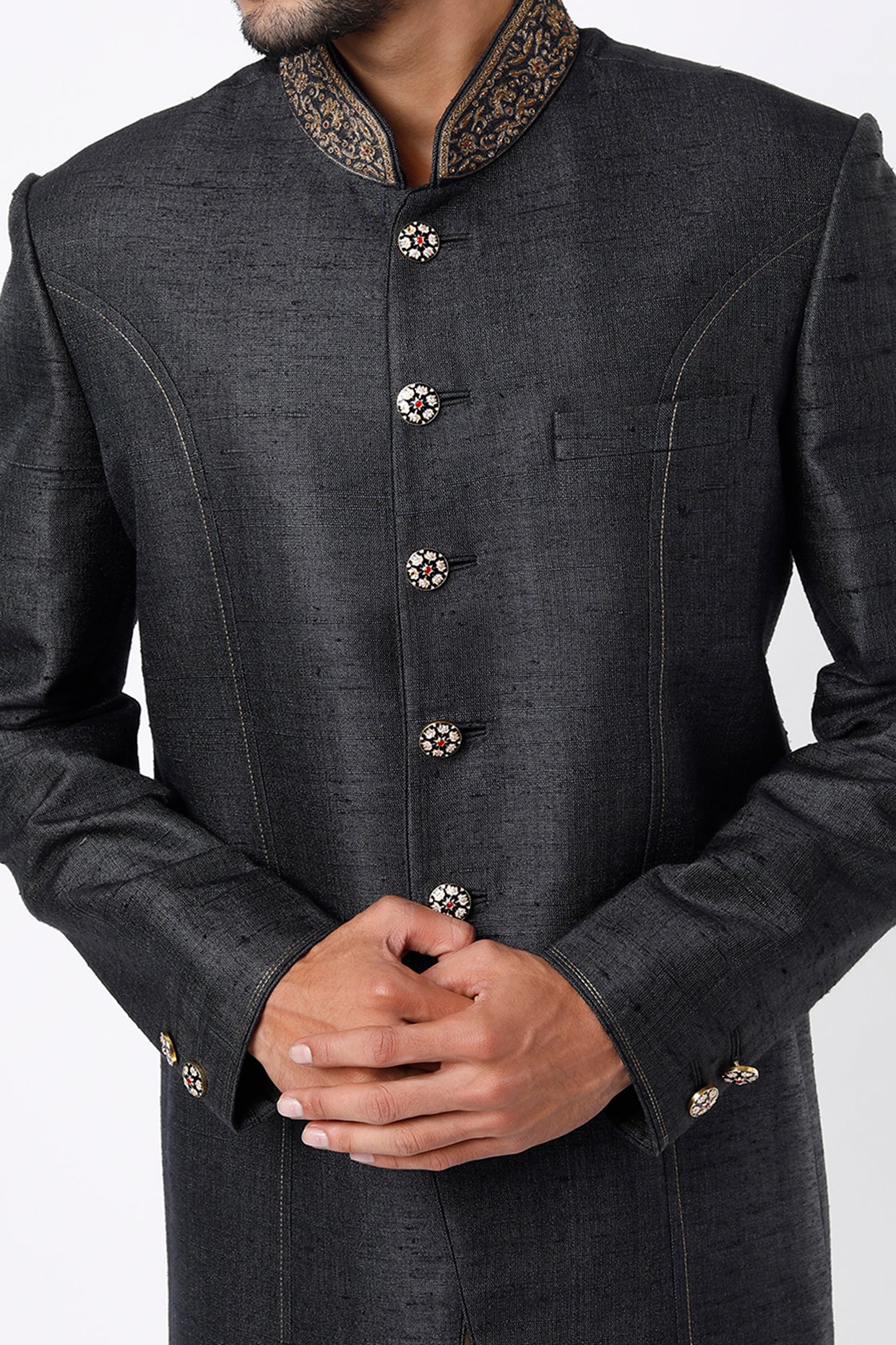 Sombre Grey Hand Embroidered Jodhpuri Jacket