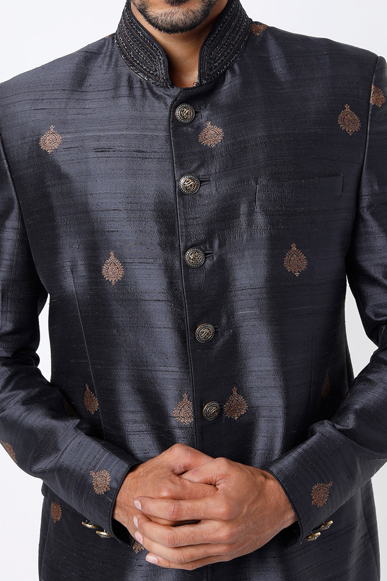 Sombre Grey Hand Embroidered Jodhpuri Bandhgala Jacket