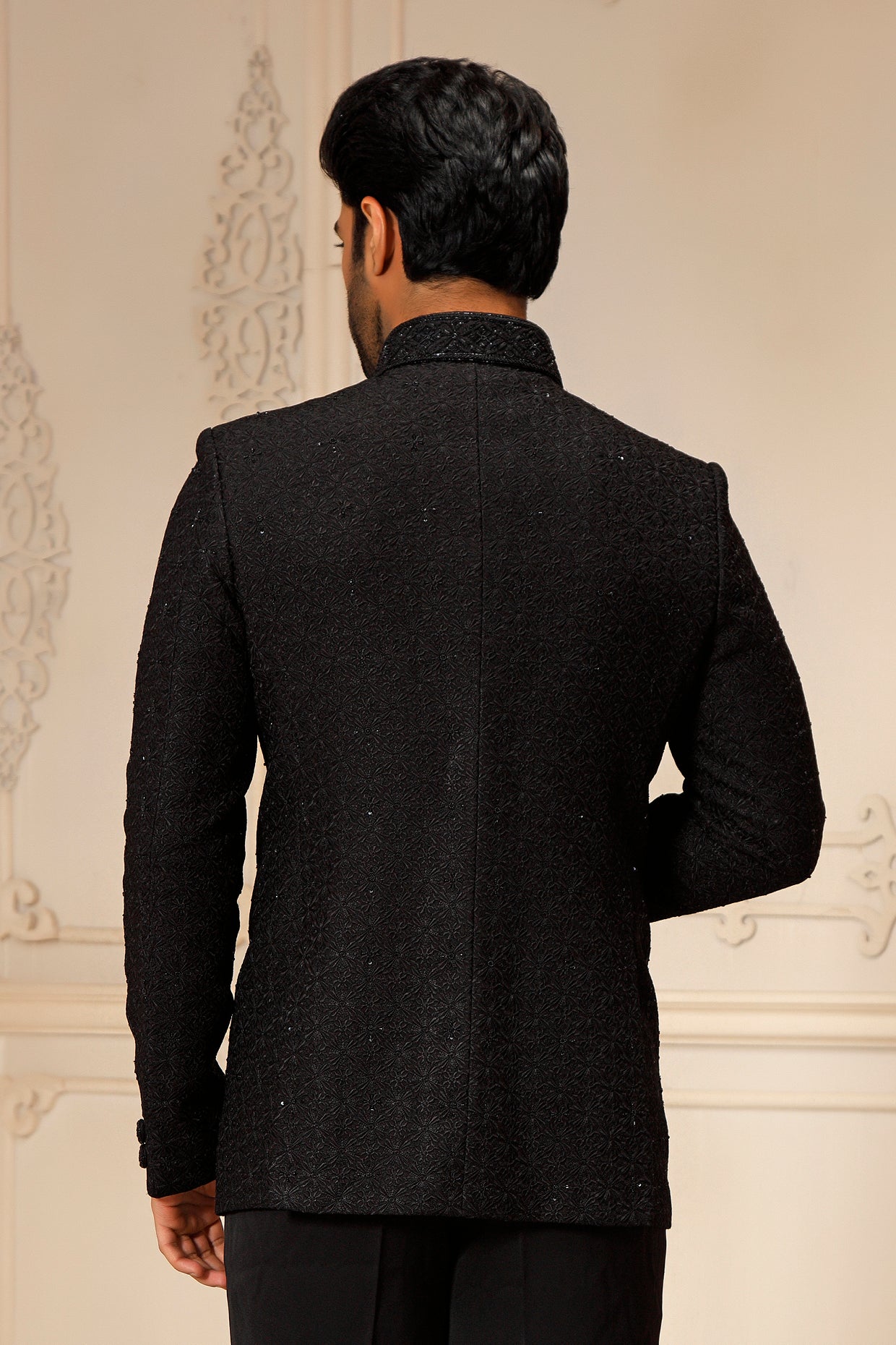 Black Dupion Silk Hand Embroidered Jodhpuri Jacket