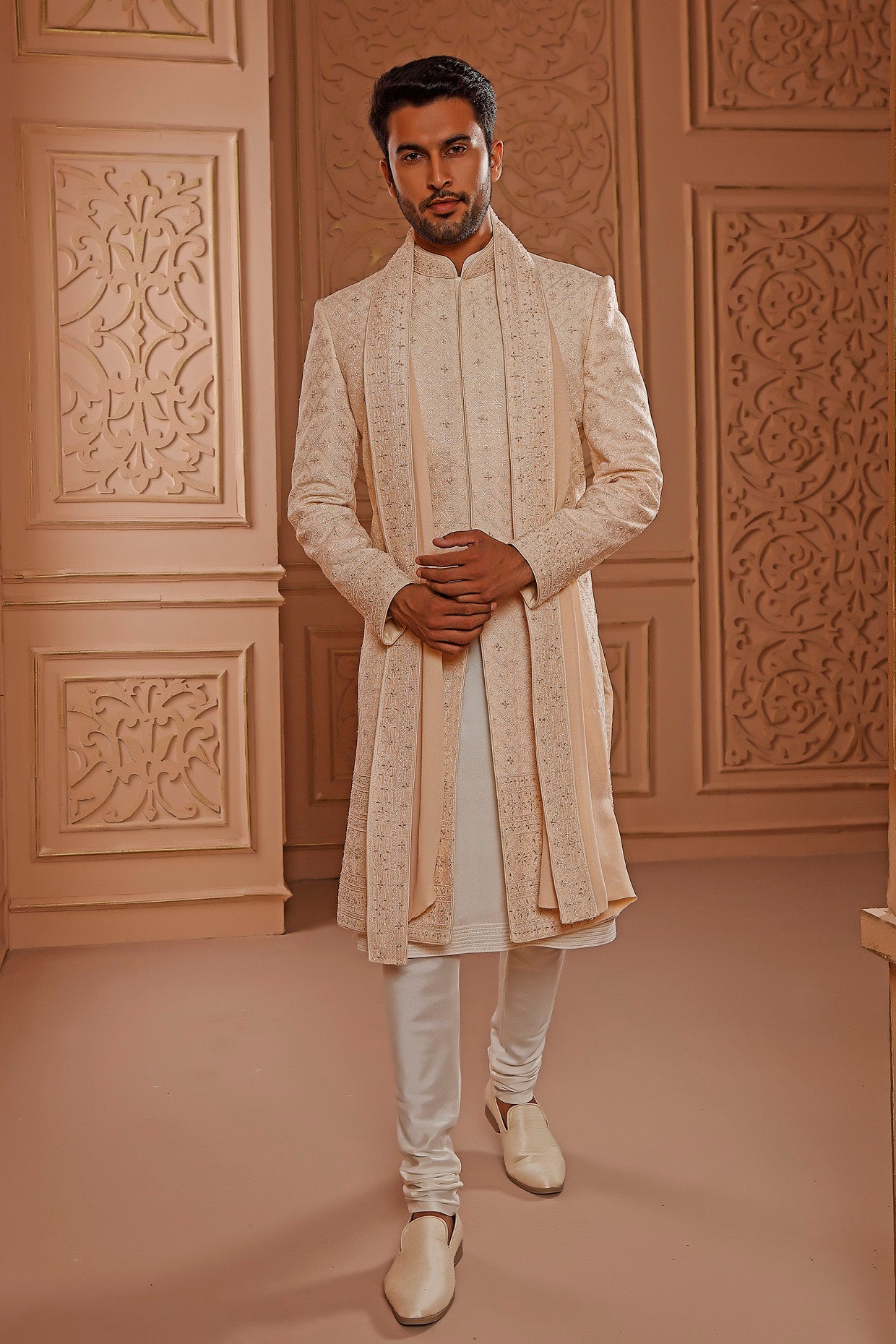 Cream Lucknowi Sherwani Set