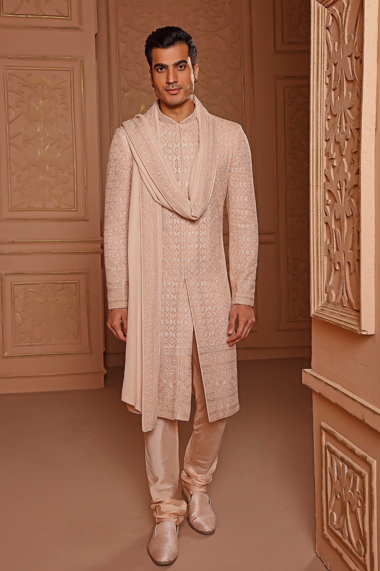 Blush Georgette Sherwani Set