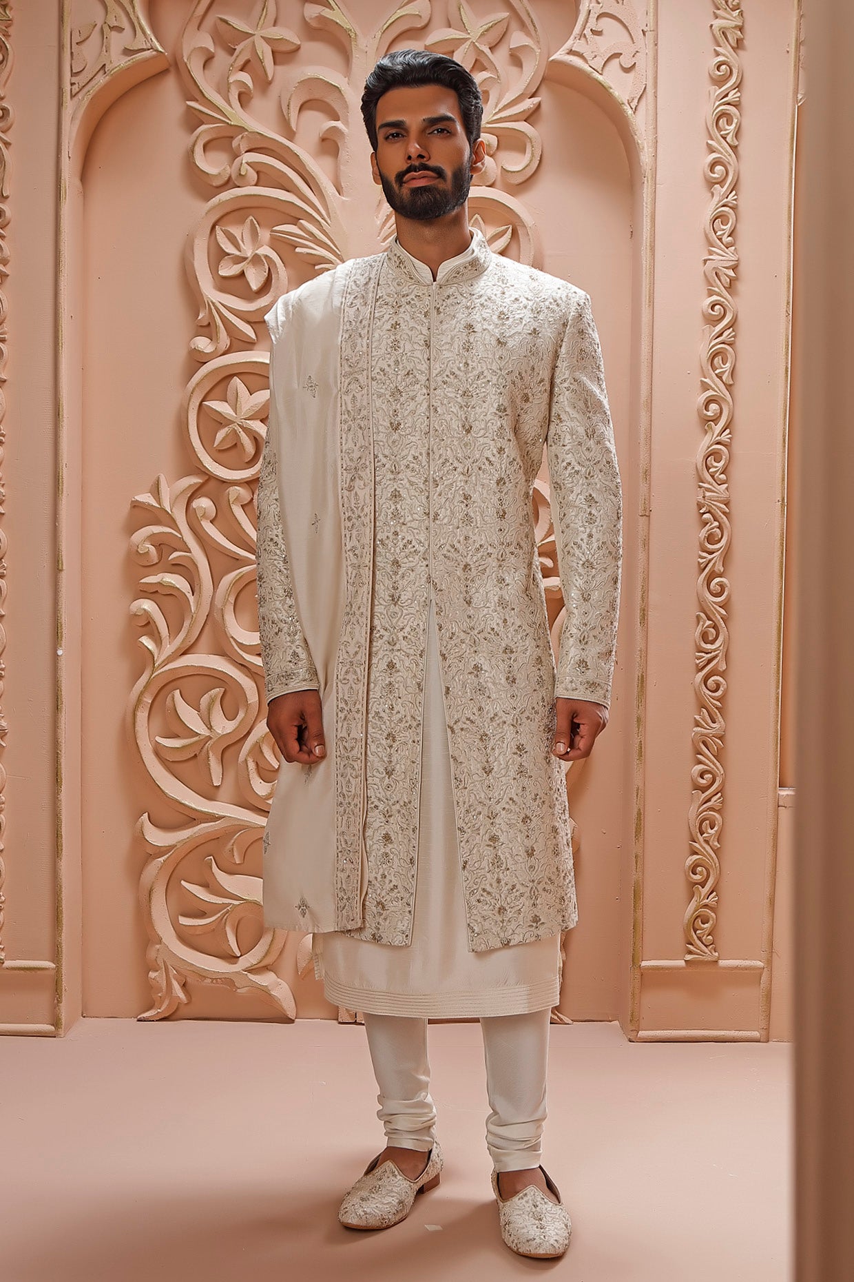 Cream Aari Sherwani Set