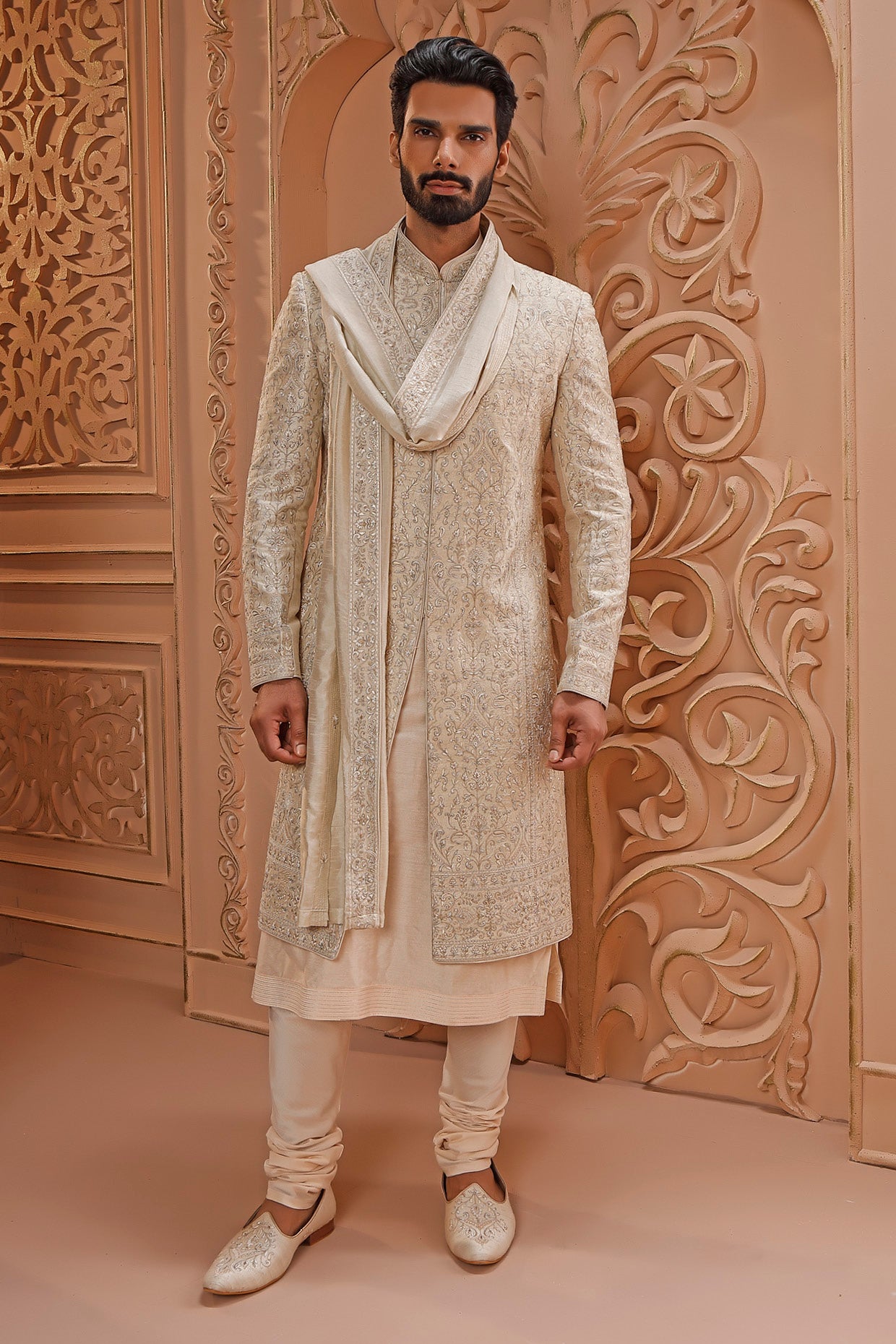 Mint Raw Silk Sherwani Set
