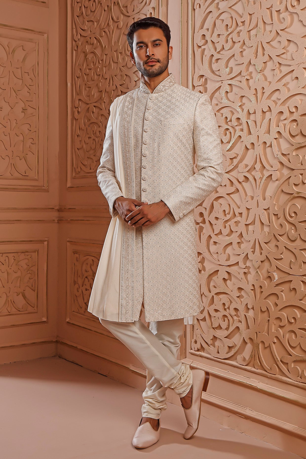 Ivory Chanderi Sherwani Set