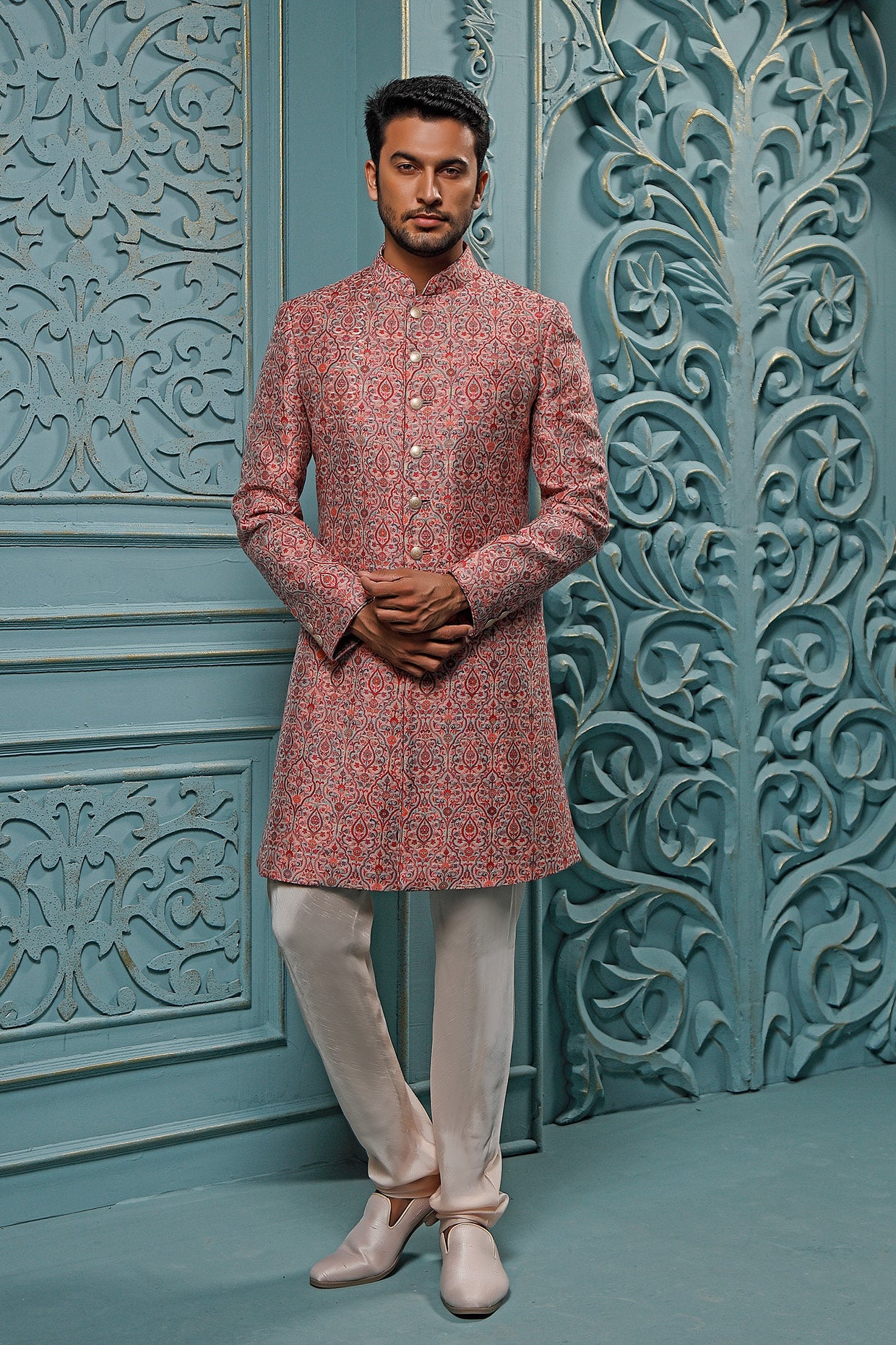 Pink Pashmina Sherwani Set