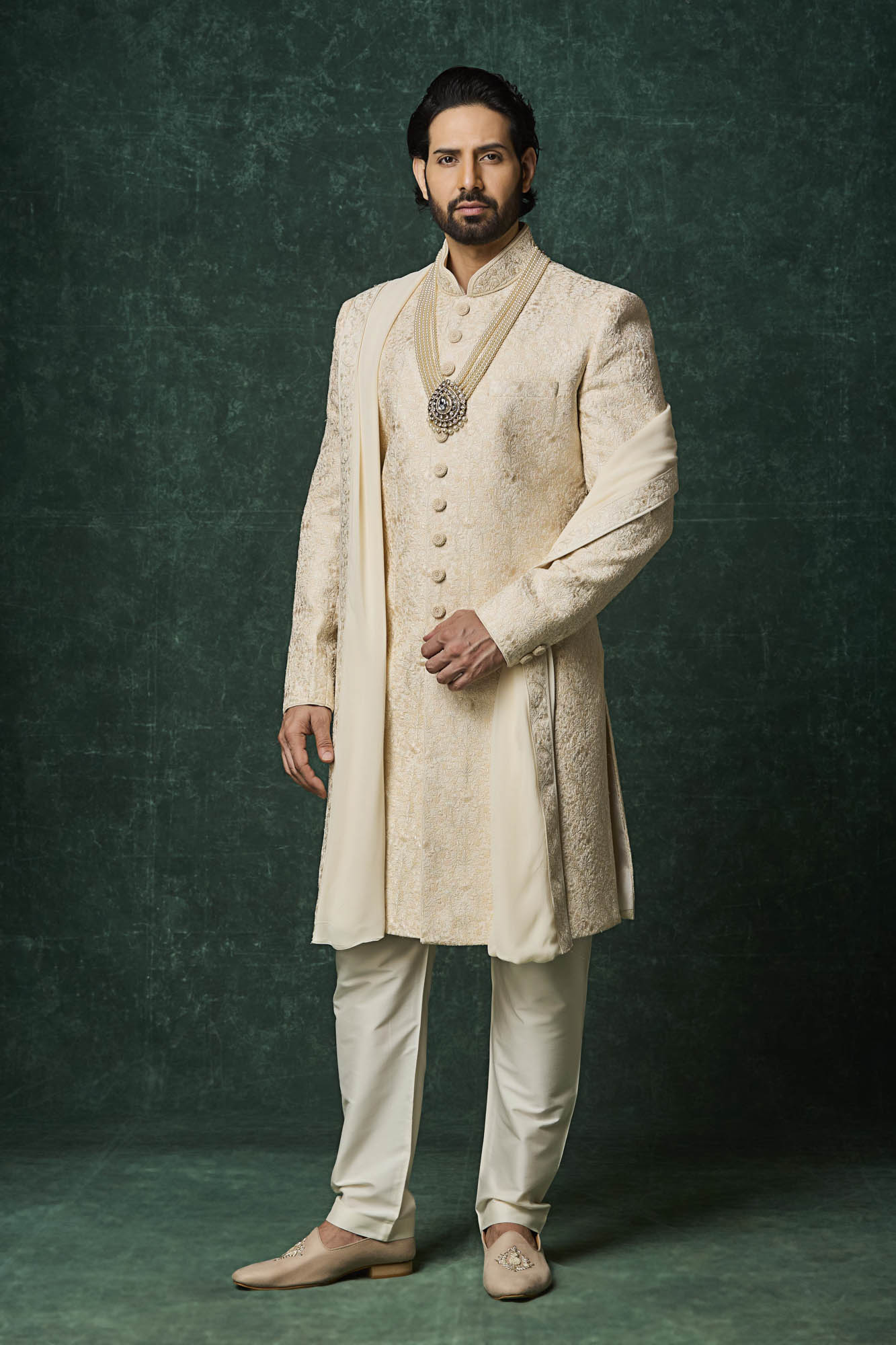 Pearl colour sherwani set