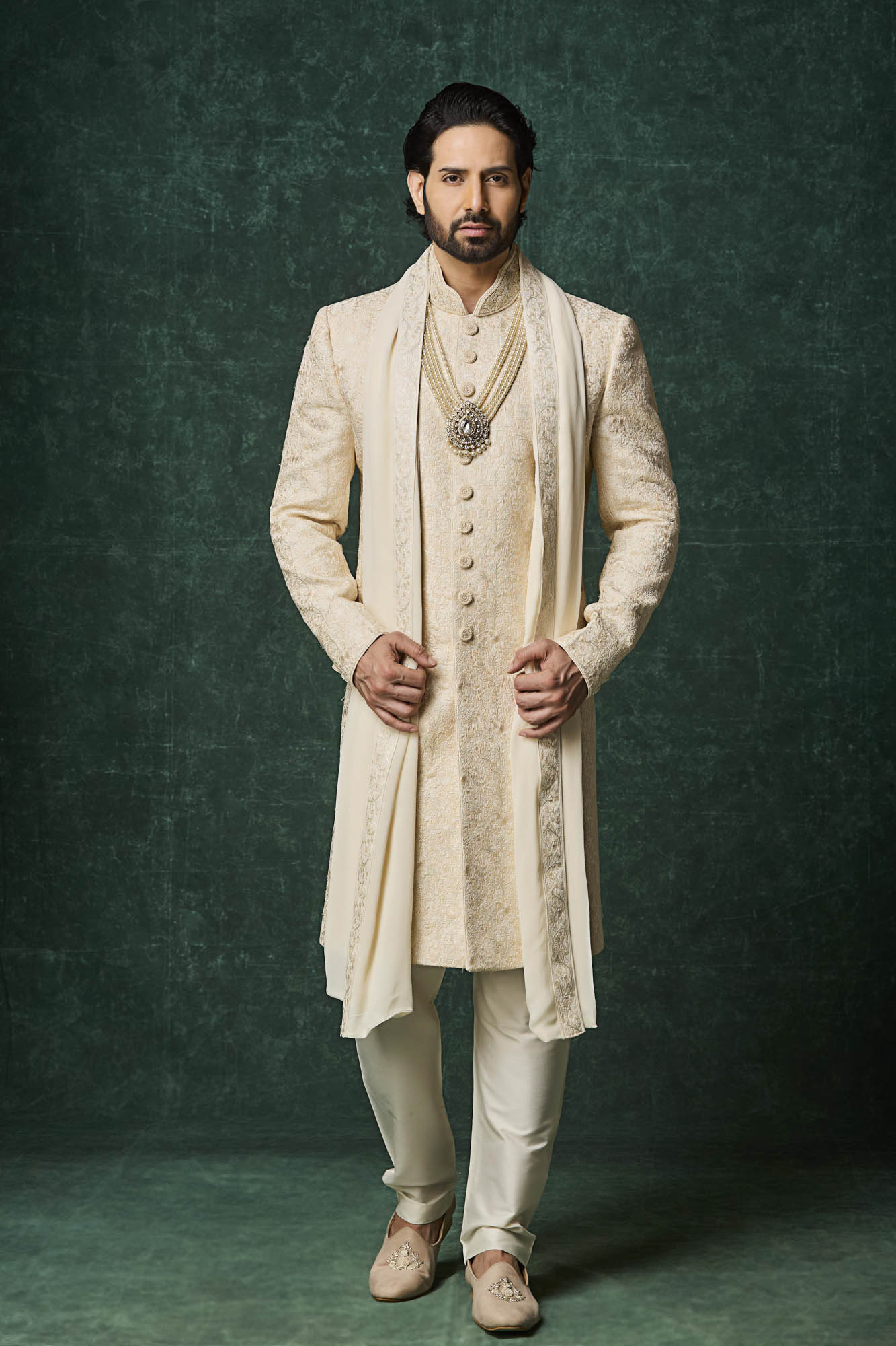 Pearl colour sherwani set