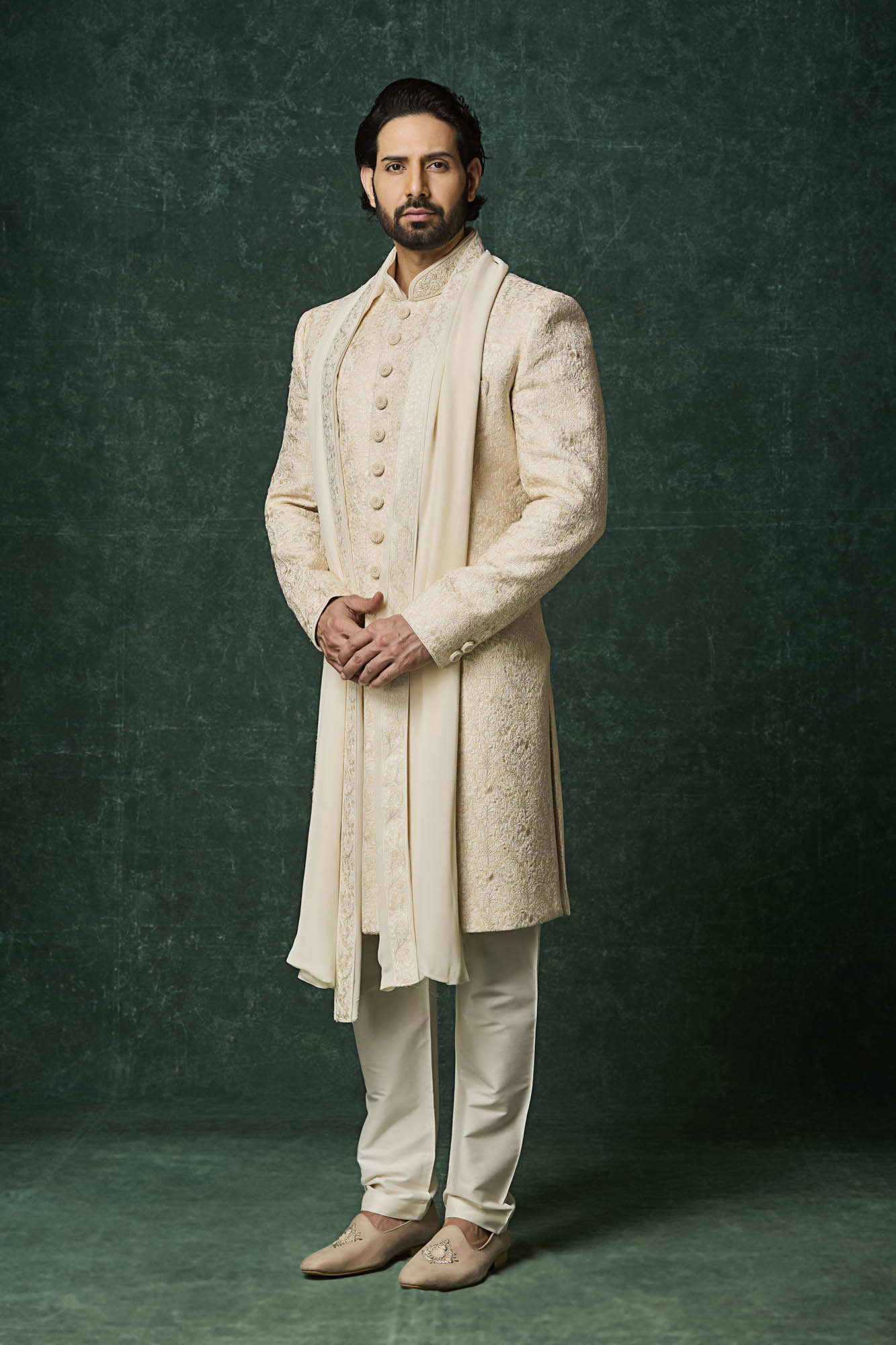 Pearl colour sherwani set