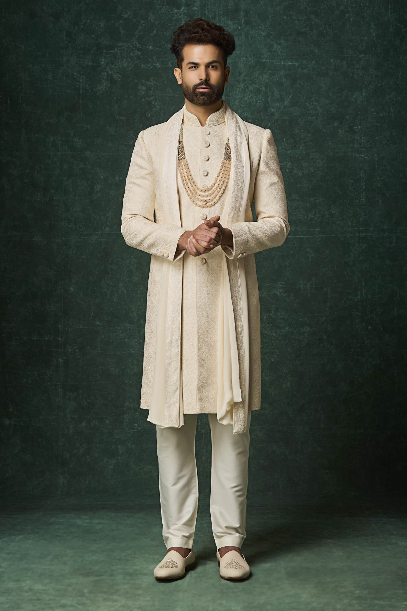 Pearl colour sherwani set