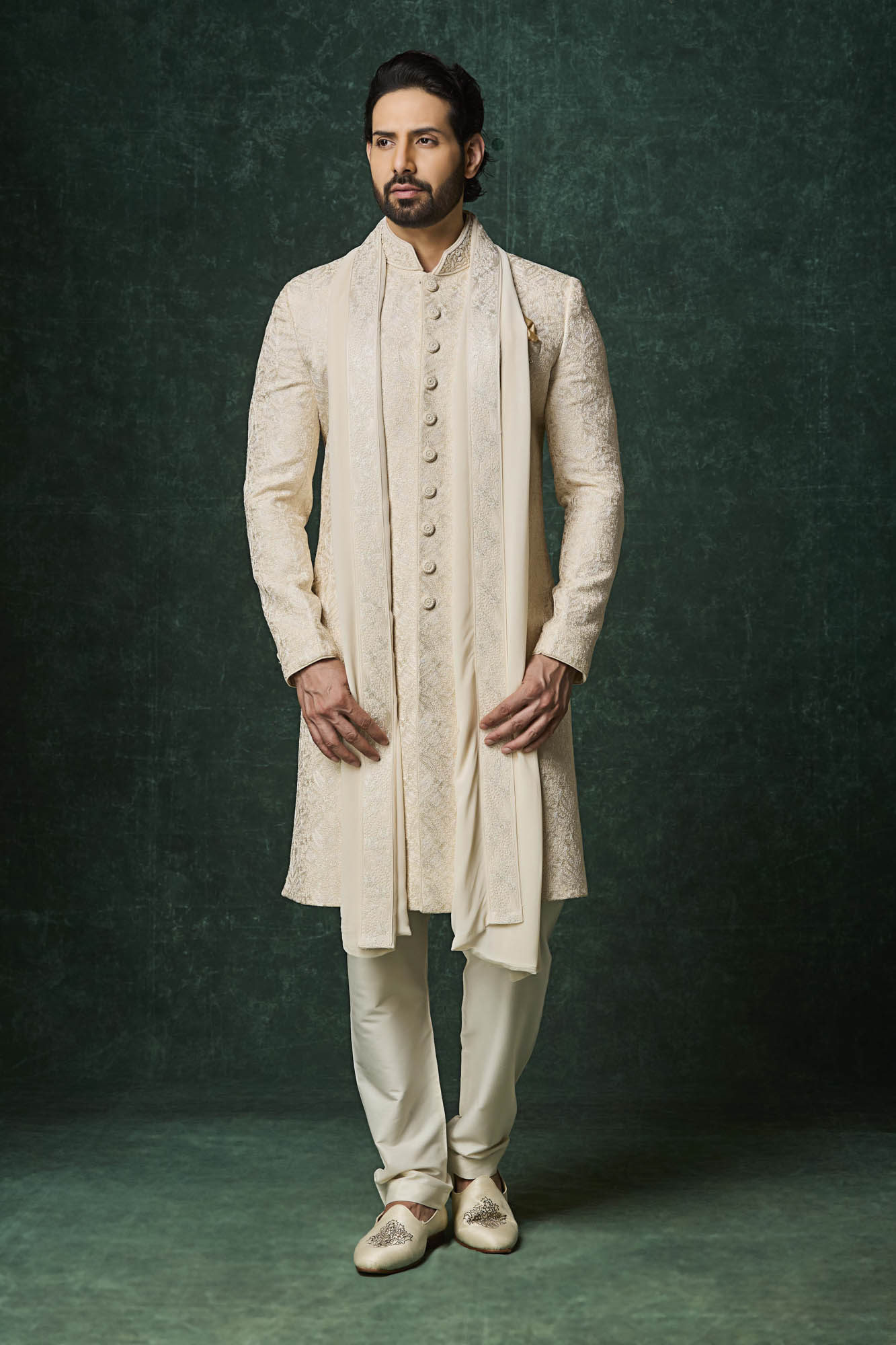 Pearl colour sherwani set