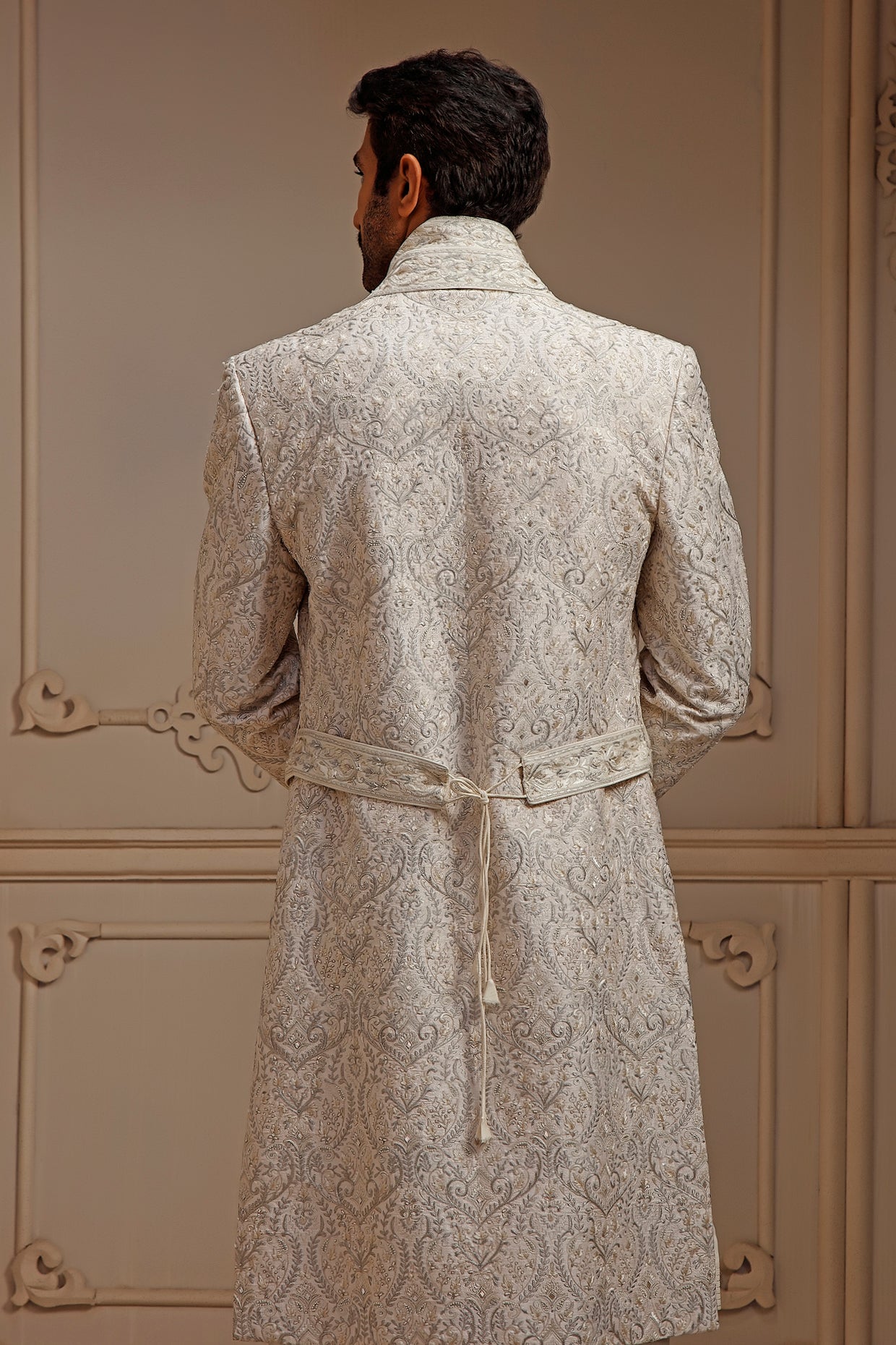 Pearl Raw Silk Sherwani Set