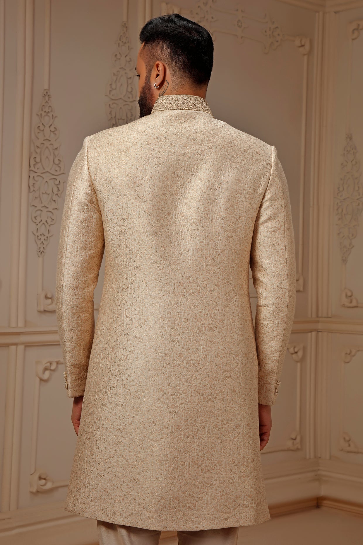 Cream Pashmina Sherwani Set