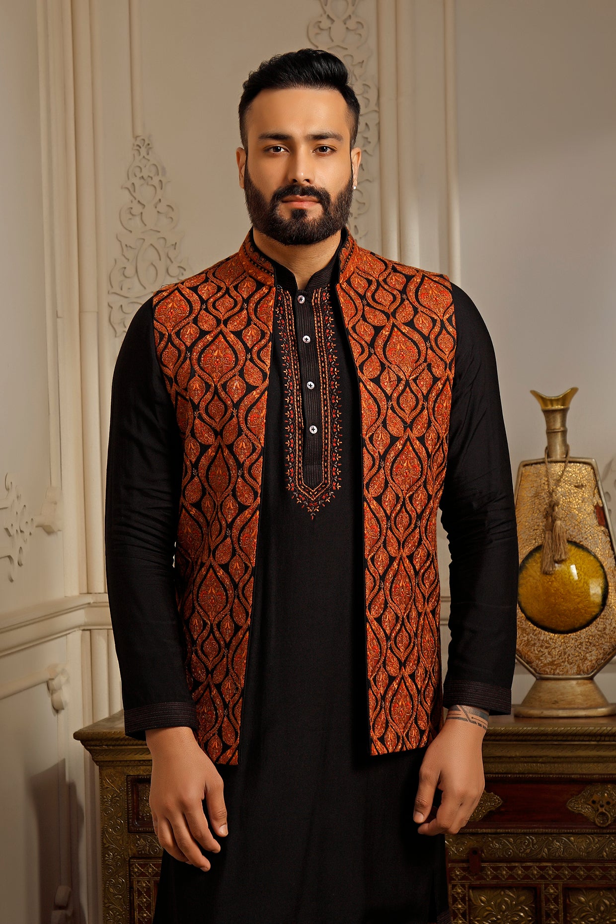 Kashmiri Embroidery Open Bundi Set