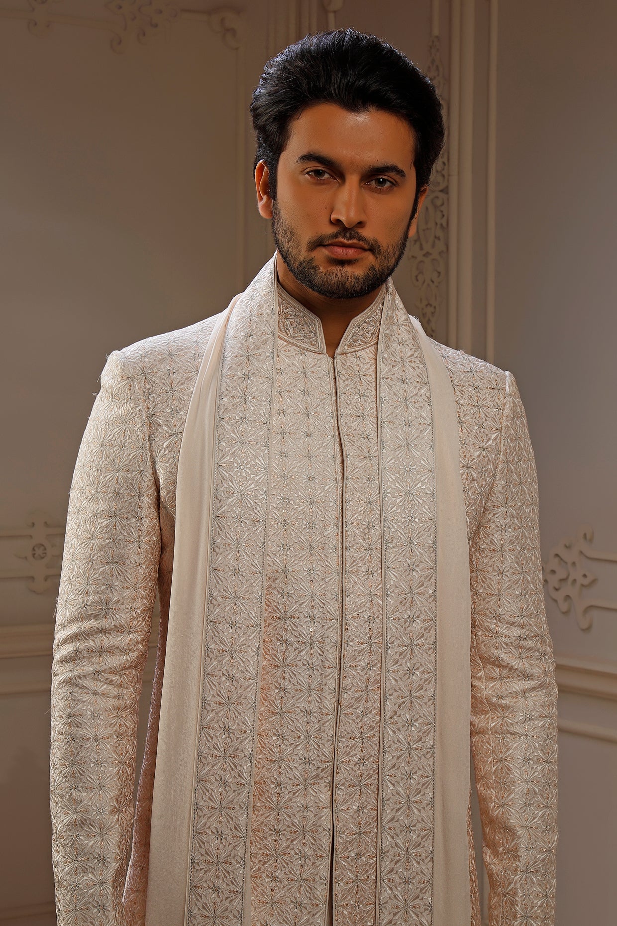 Blush Pink Dupion Silk Digital Embroidered Sherwani Set