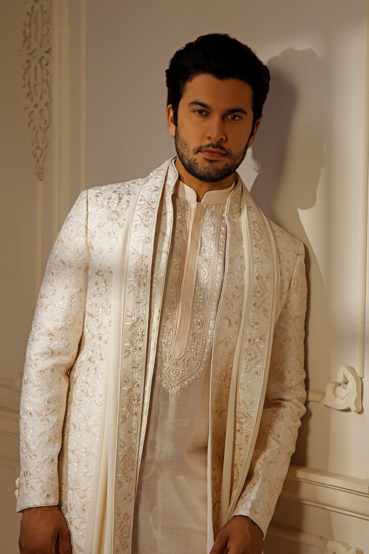 Pearl Dupion Silk Digital Embroidered Sherwani Set