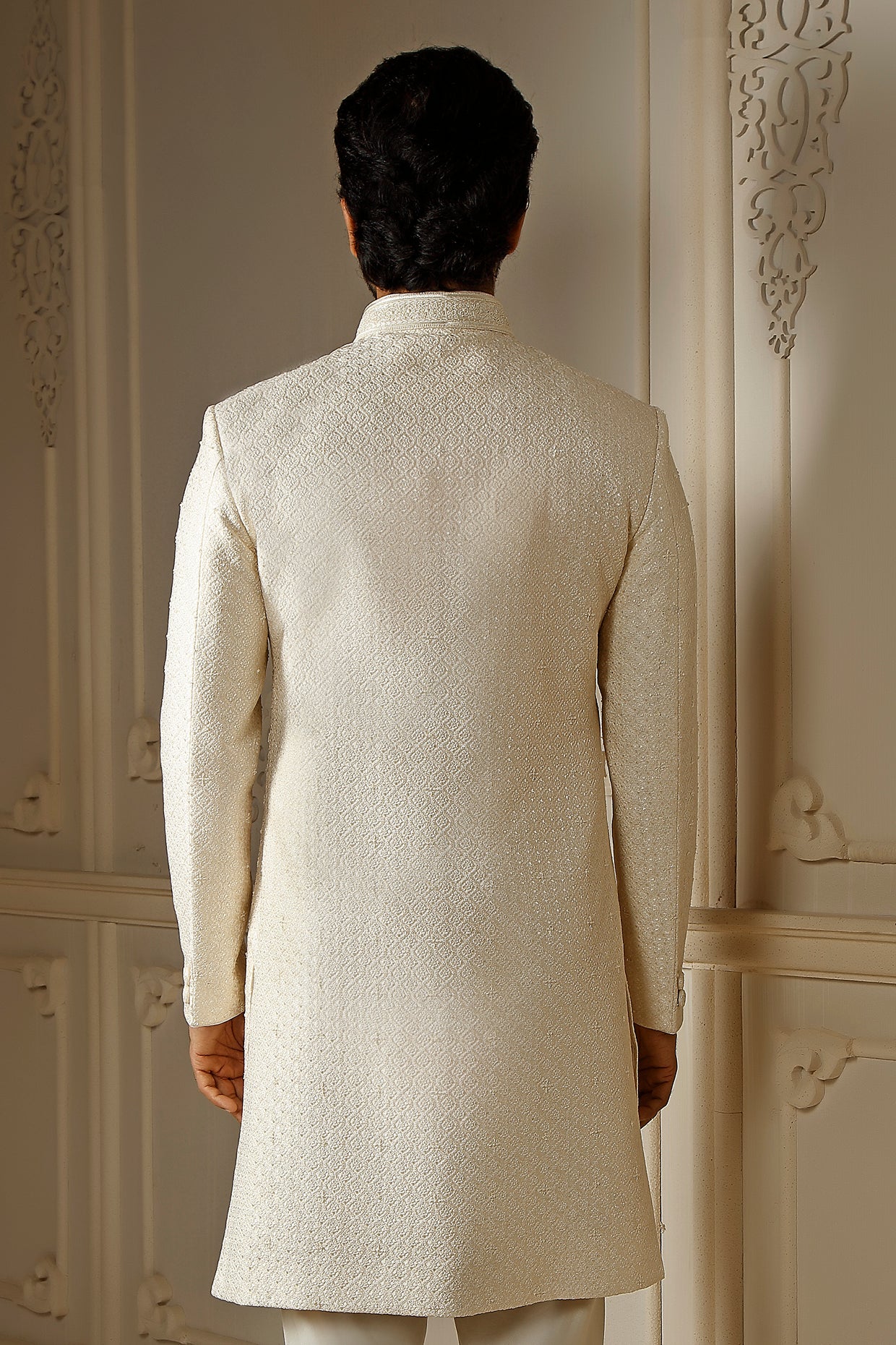 Pearl Dupion Silk Sequins Embroidered Sherwani Set